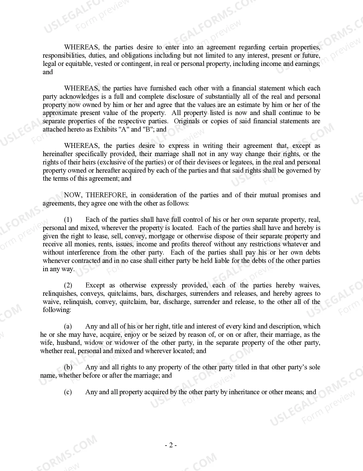 Preview Delaware Prenuptial Premarital Agreement without Financial Statements