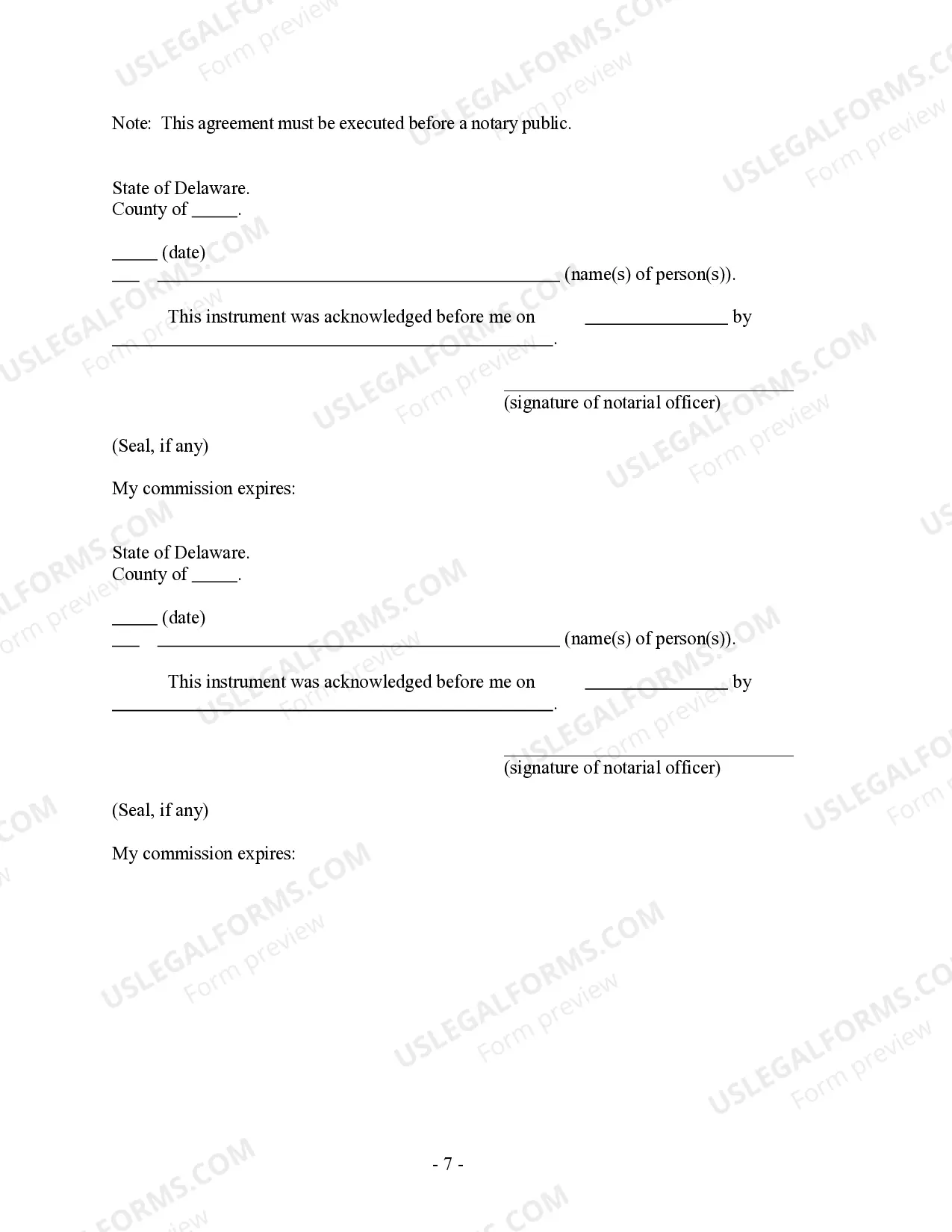 Preview Delaware Prenuptial Premarital Agreement without Financial Statements