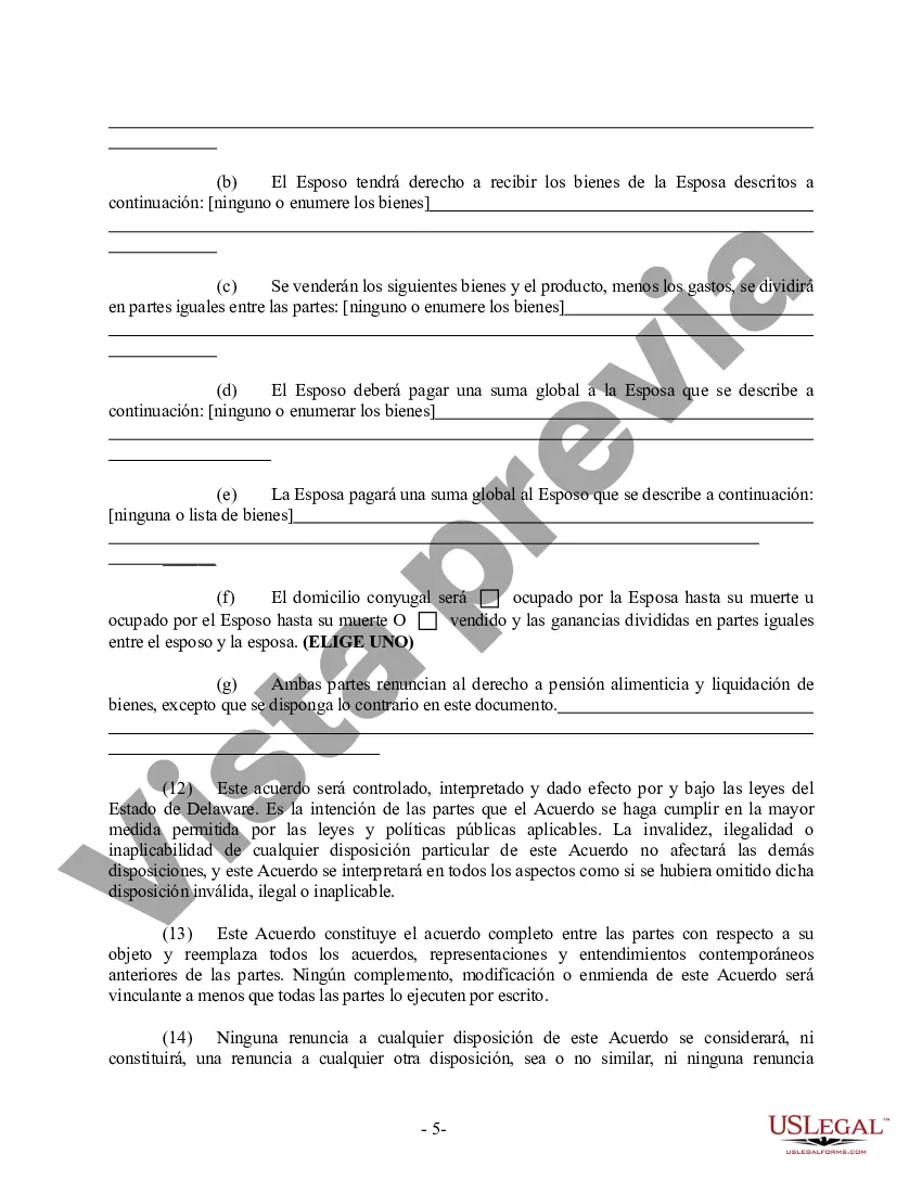 Preview Acuerdo prematrimonial prenupcial de Delaware con estados financieros