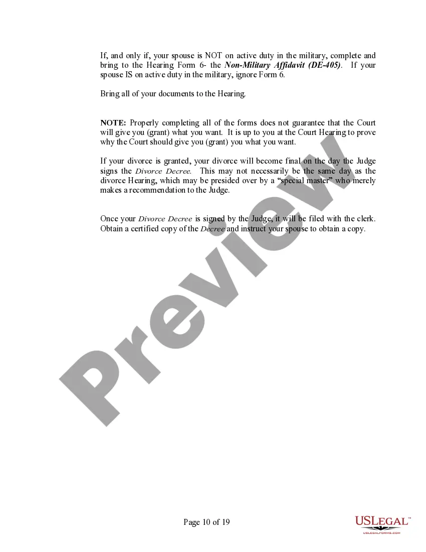 Preview Delaware No-Fault Agreed Uncontested Divorce Package for Dissolution of Marriage for Persons with No Children with or without Property and Debts