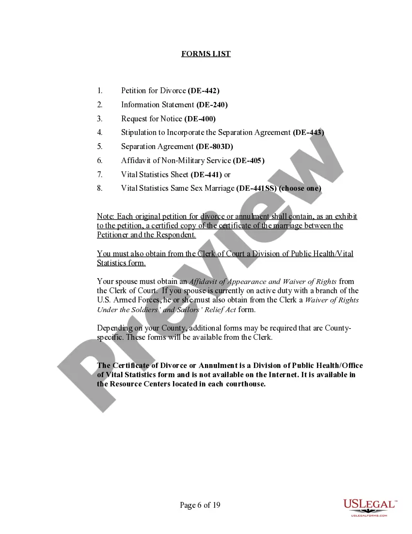 Preview Delaware No-Fault Agreed Uncontested Divorce Package for Dissolution of Marriage for Persons with No Children with or without Property and Debts