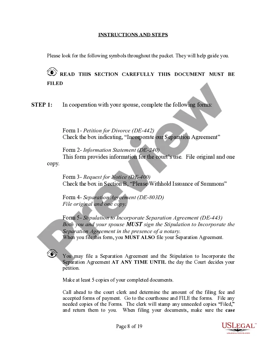 Preview Delaware No-Fault Agreed Uncontested Divorce Package for Dissolution of Marriage for Persons with No Children with or without Property and Debts