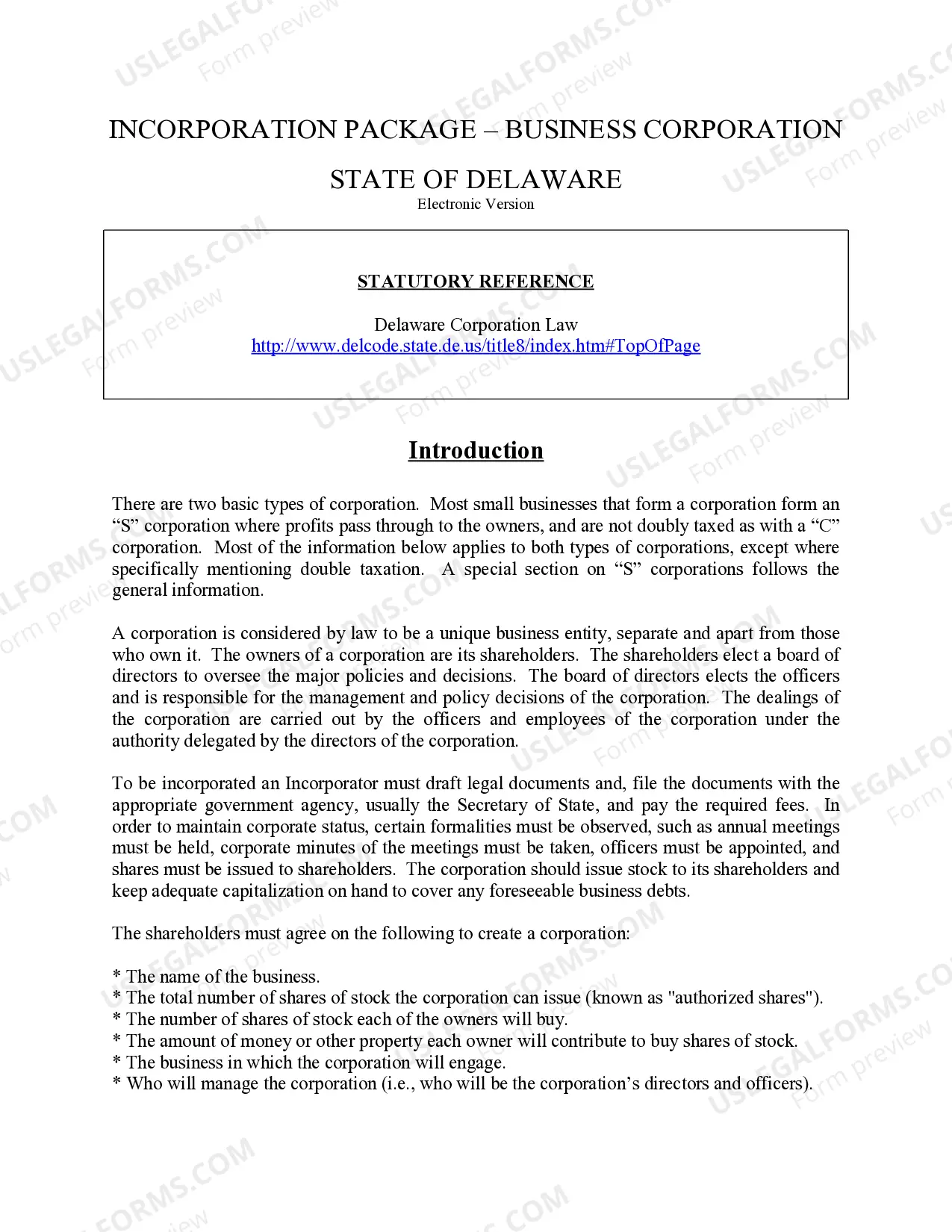 Preview Delaware Business Incorporation Package