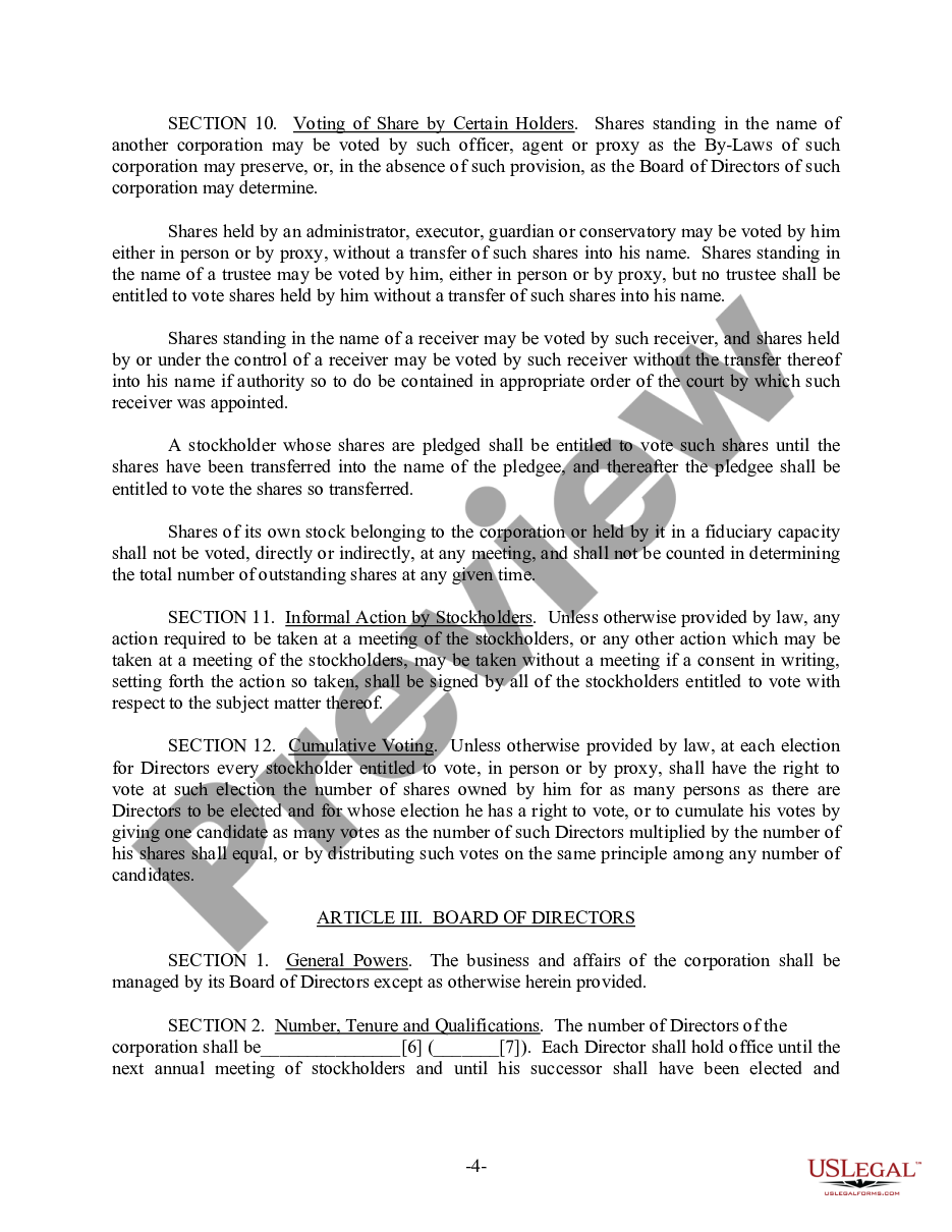 page 4 Delaware Bylaws for Corporation preview