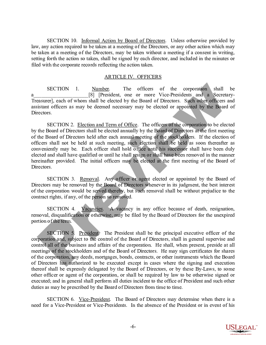 page 6 Delaware Bylaws for Corporation preview