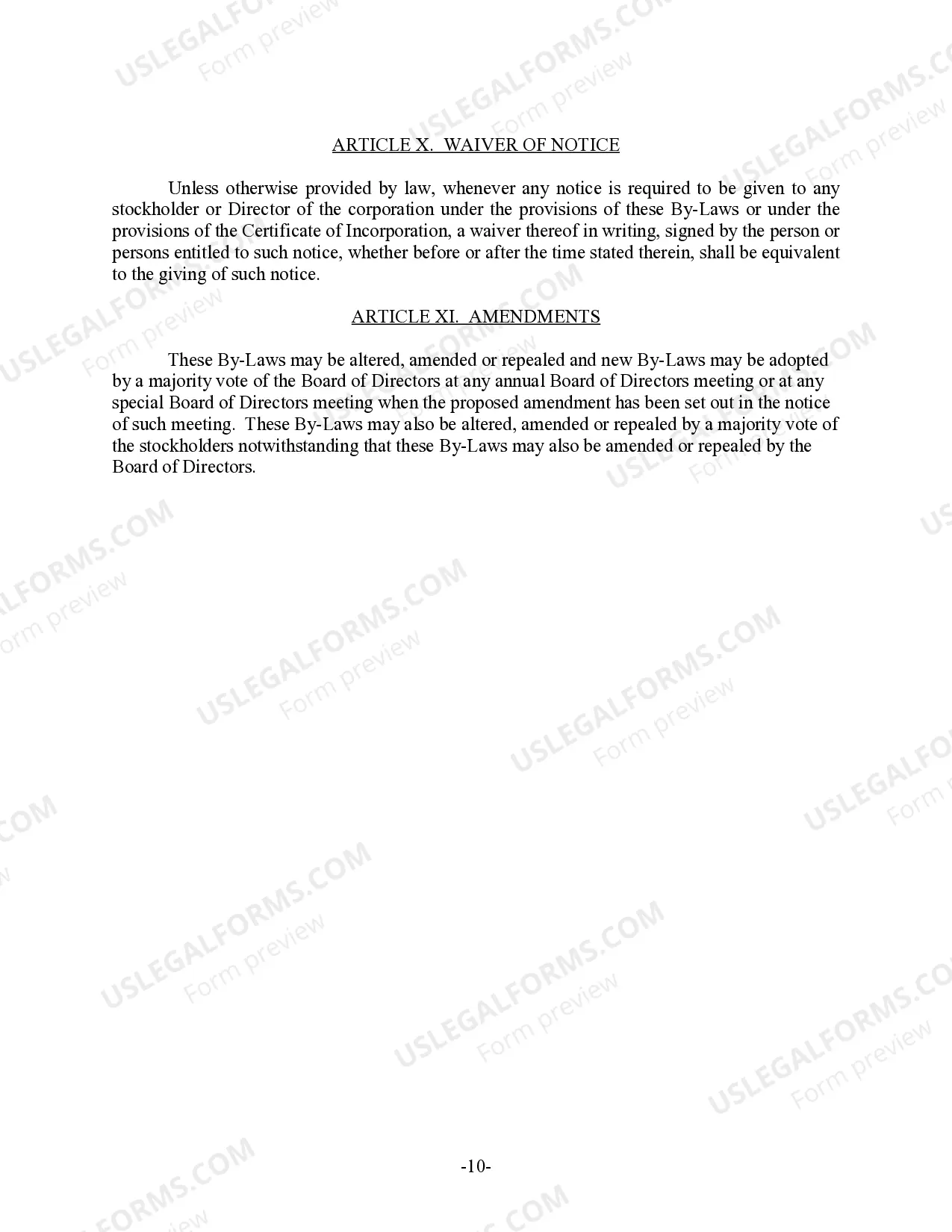 Preview Delaware Bylaws for Corporation