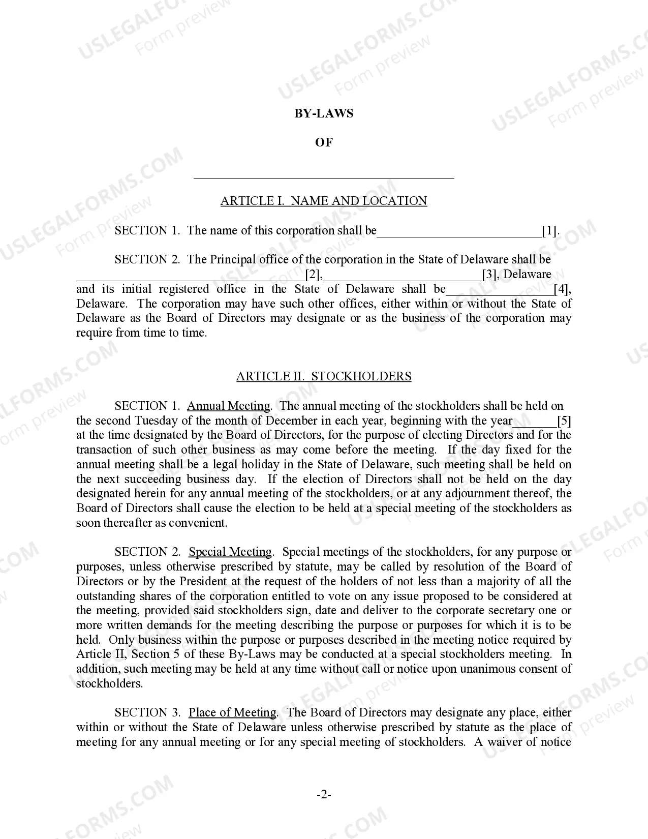 Preview Delaware Bylaws for Corporation