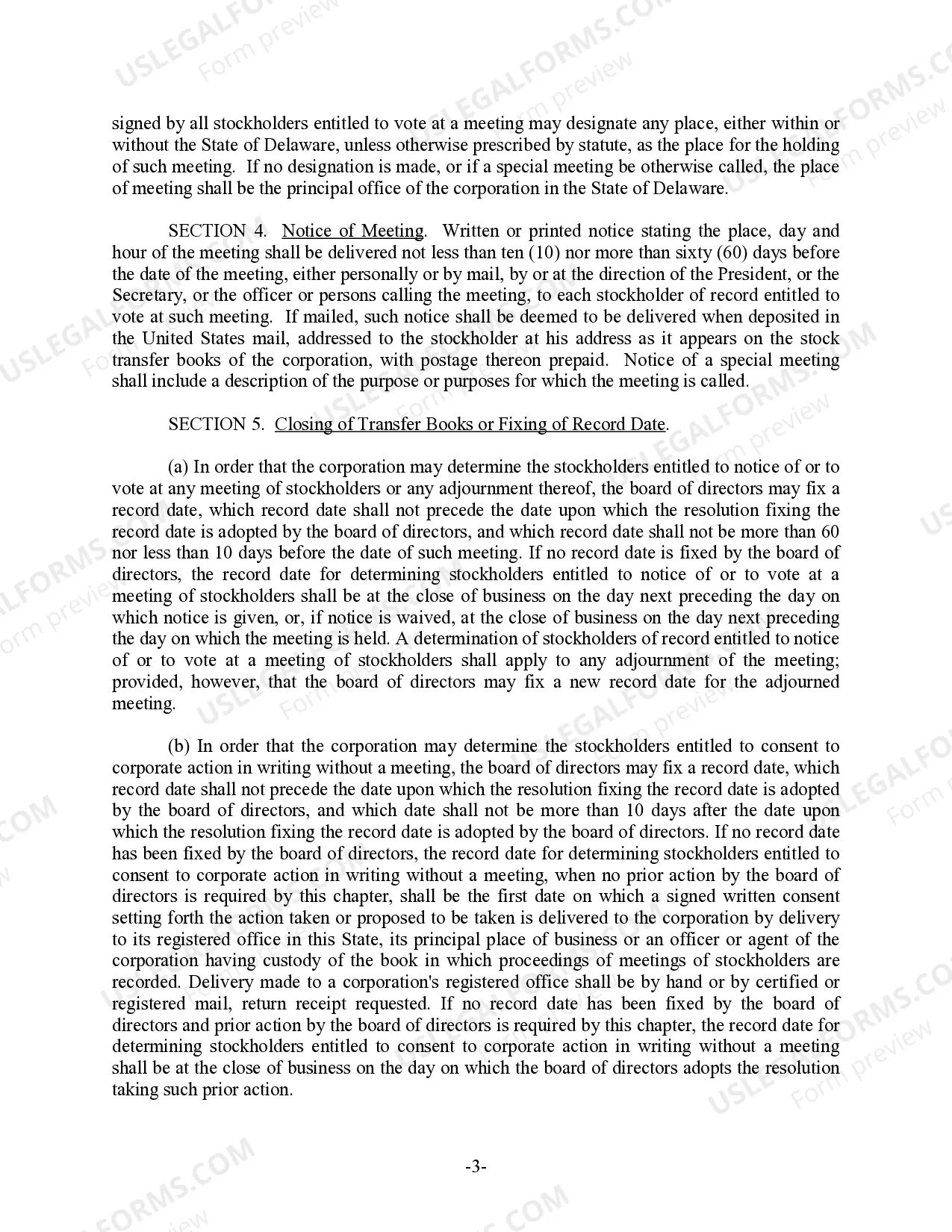 Preview Delaware Bylaws for Corporation