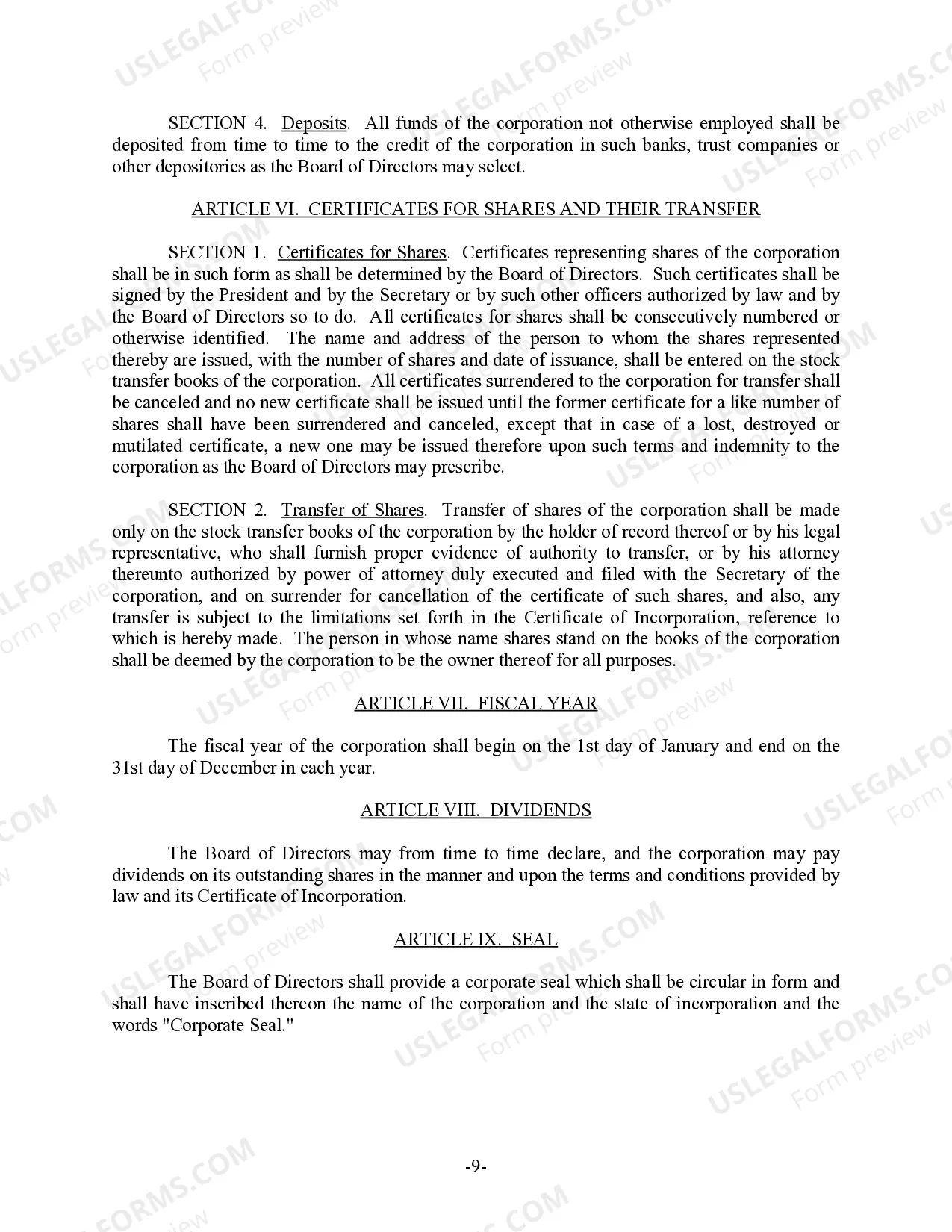 Preview Delaware Bylaws for Corporation