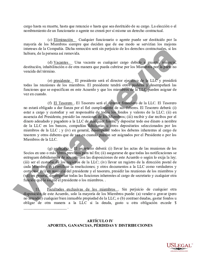 Preview Acuerdo Operativo de Sociedad de Responsabilidad Limitada LLC