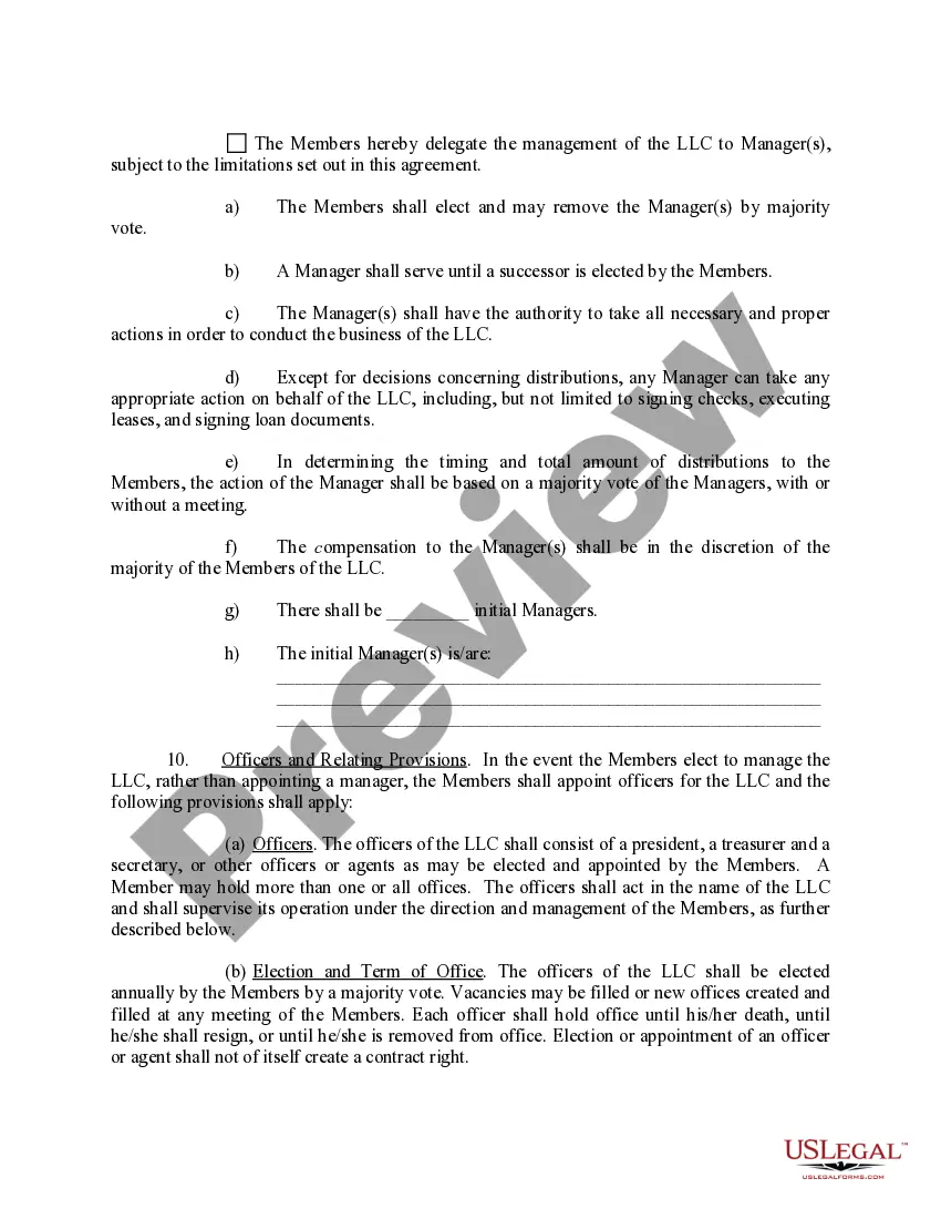 Preview Limited Liability Company LLC Operating Agreement