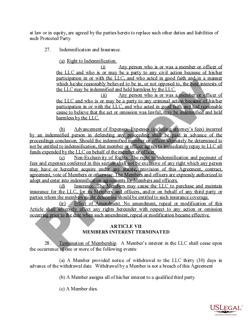 Preview Limited Liability Company LLC Operating Agreement