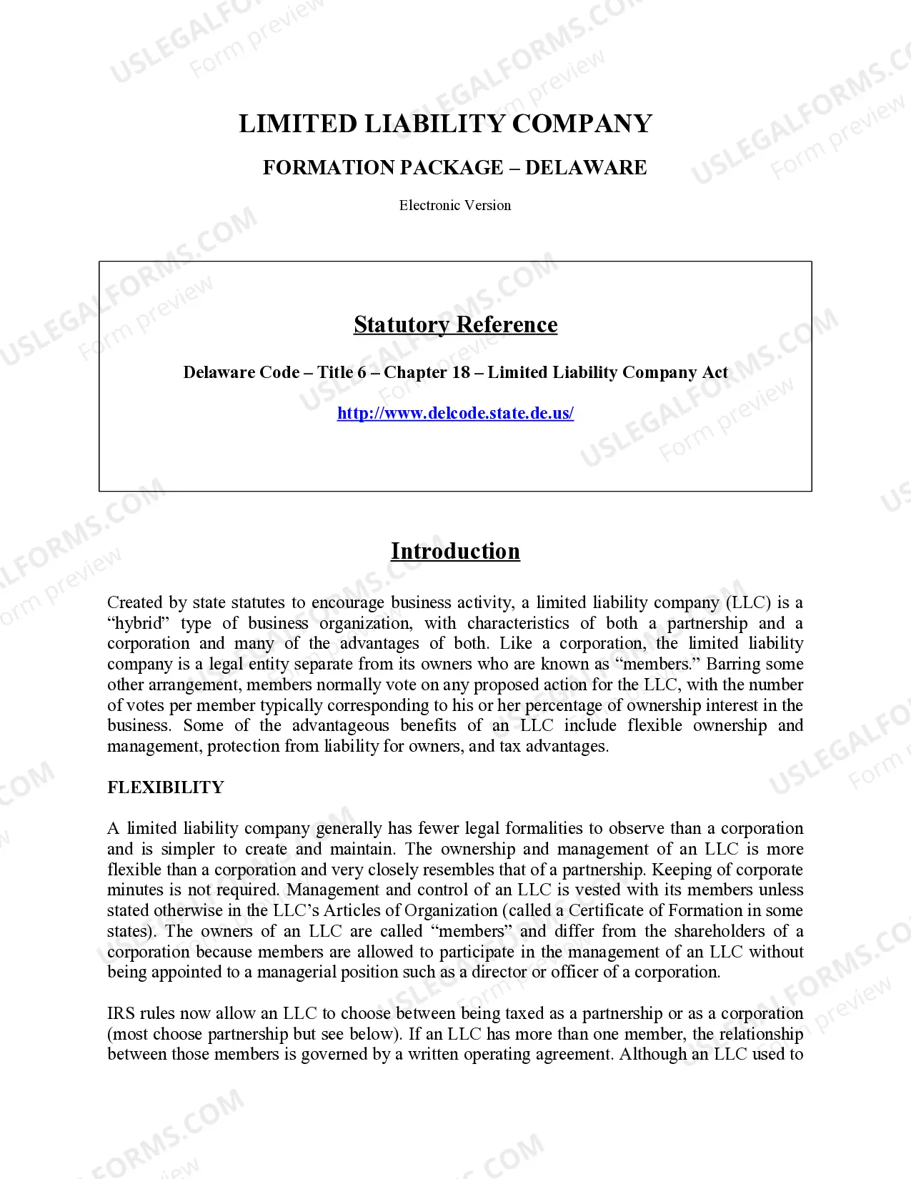 Preview Delaware Limited Liability Company LLC Formation Package