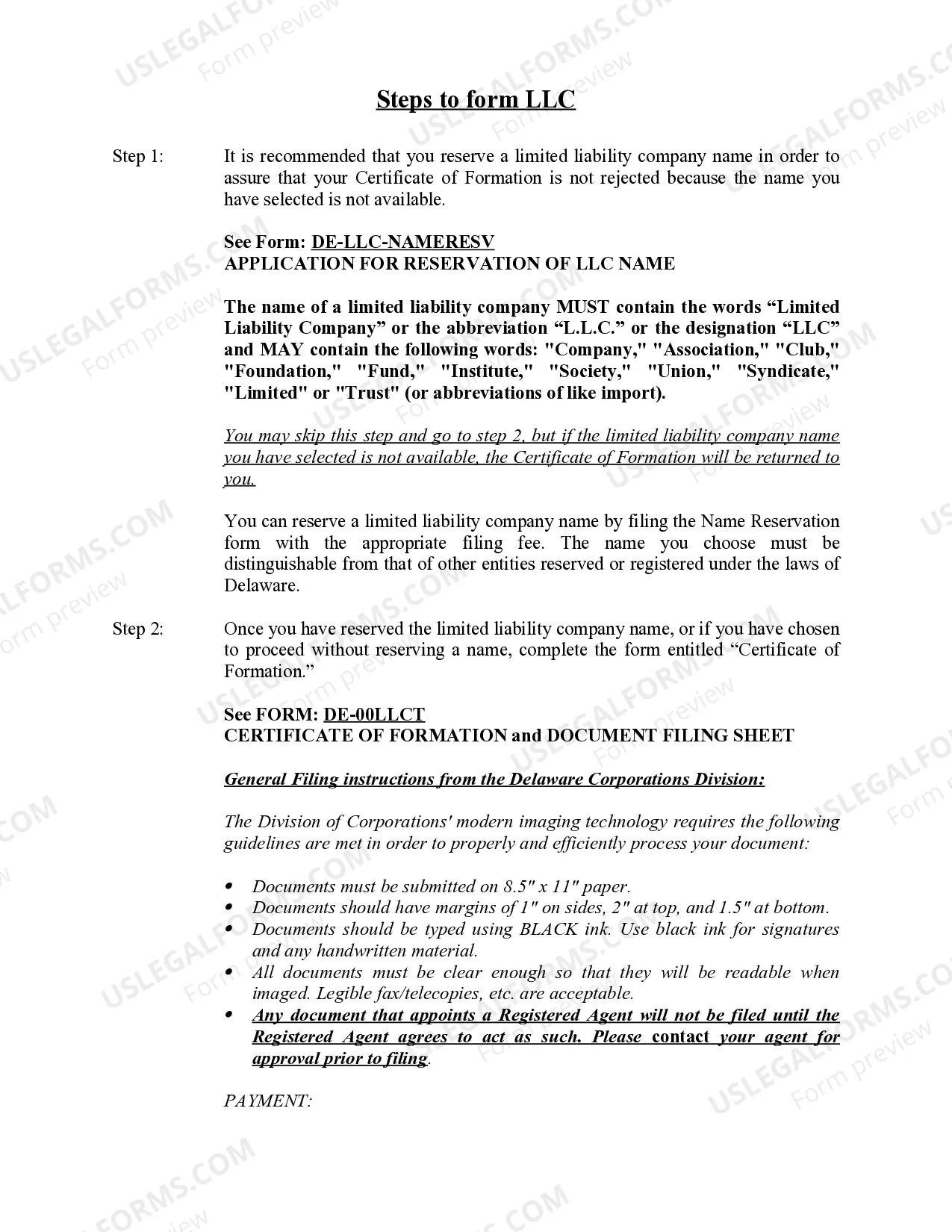 Preview Delaware Limited Liability Company LLC Formation Package