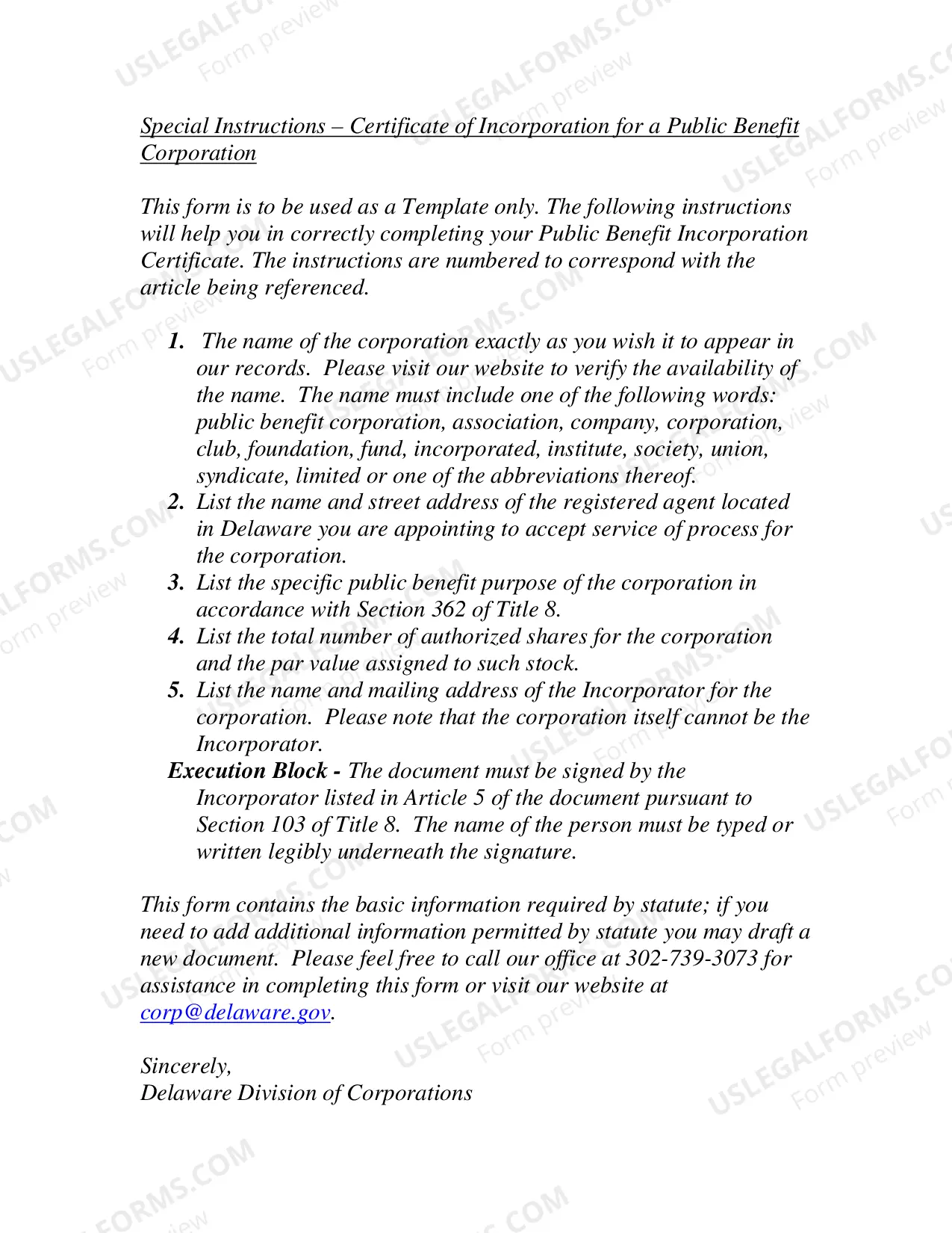 Preview Certificate of Incorporation for a Public Benefit Corporation
