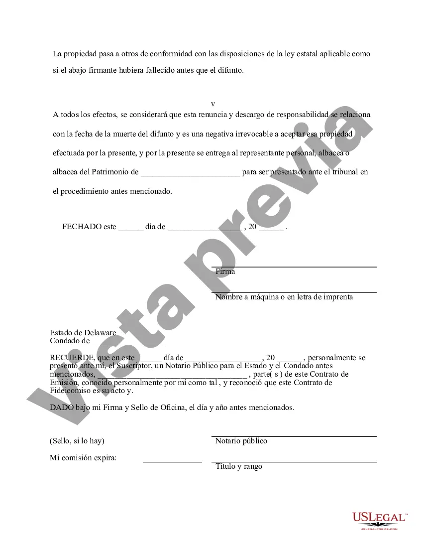 Preview Renuncia de Delaware y renuncia de propiedad del testamento por testamento