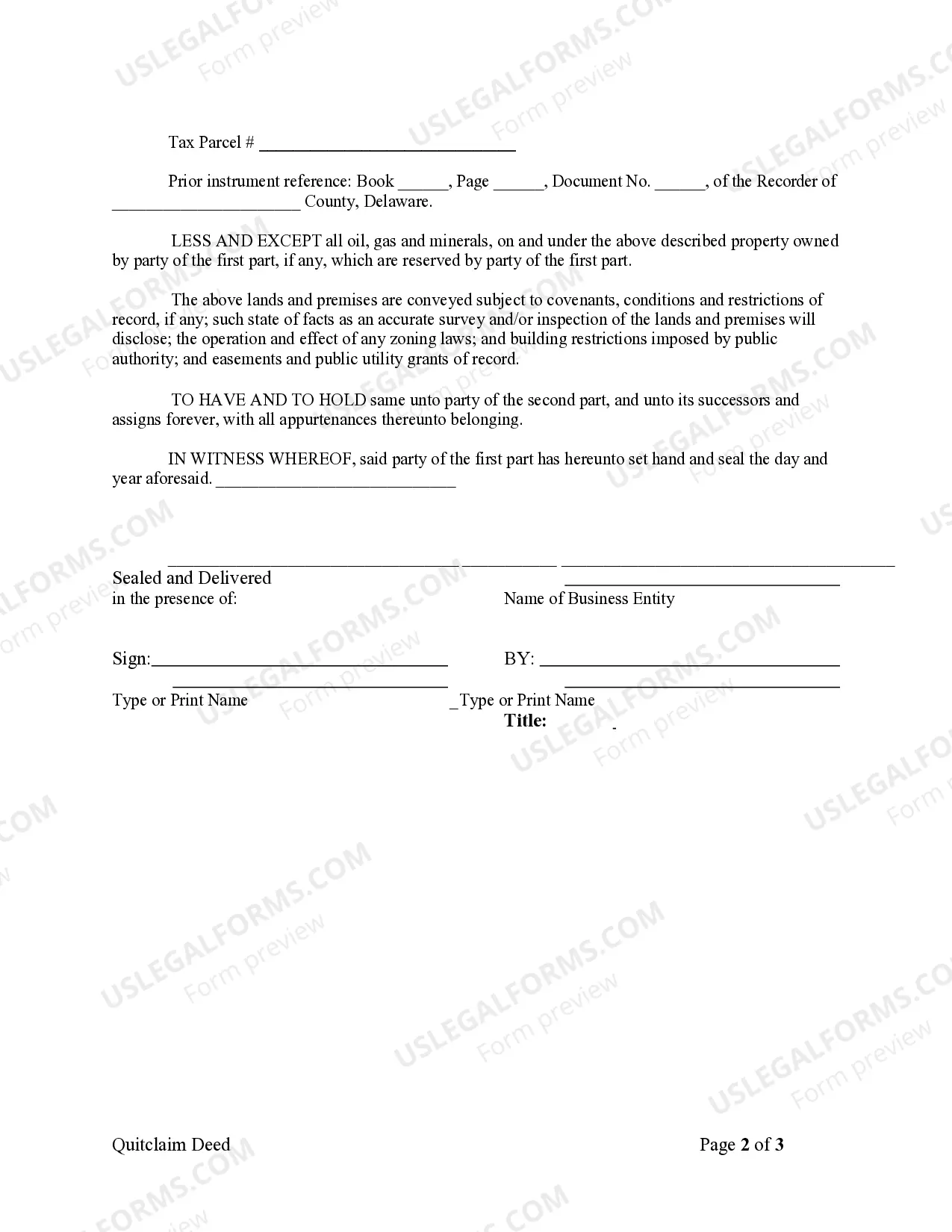 Preview Quitclaim Deed from Corporation to Corporation