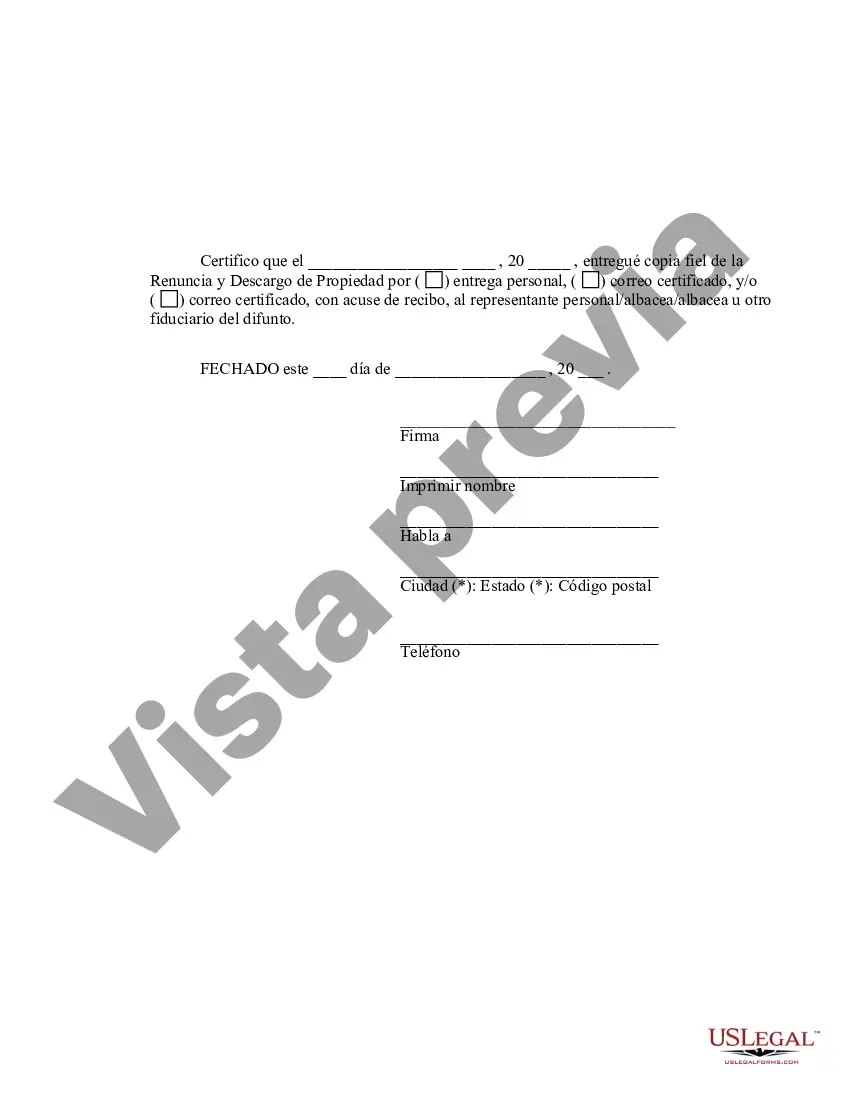 Preview Renuncia de Delaware y descargo de responsabilidad de la propiedad recibida por sucesión intestada