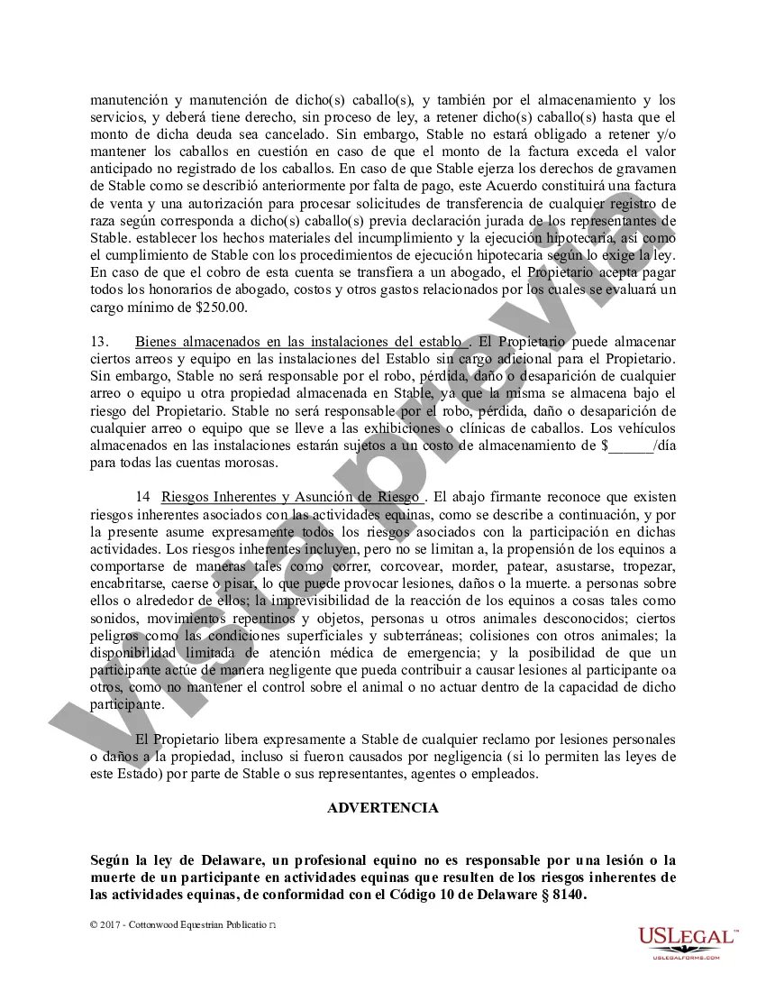 Preview Acuerdo de establo de embarque - Formularios equinos de caballos