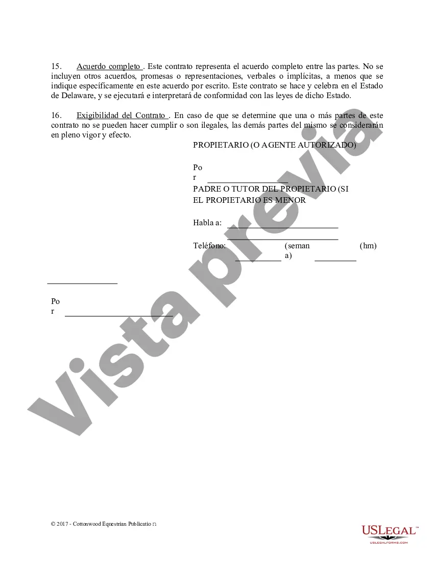 Preview Acuerdo de establo de embarque - Formularios equinos de caballos