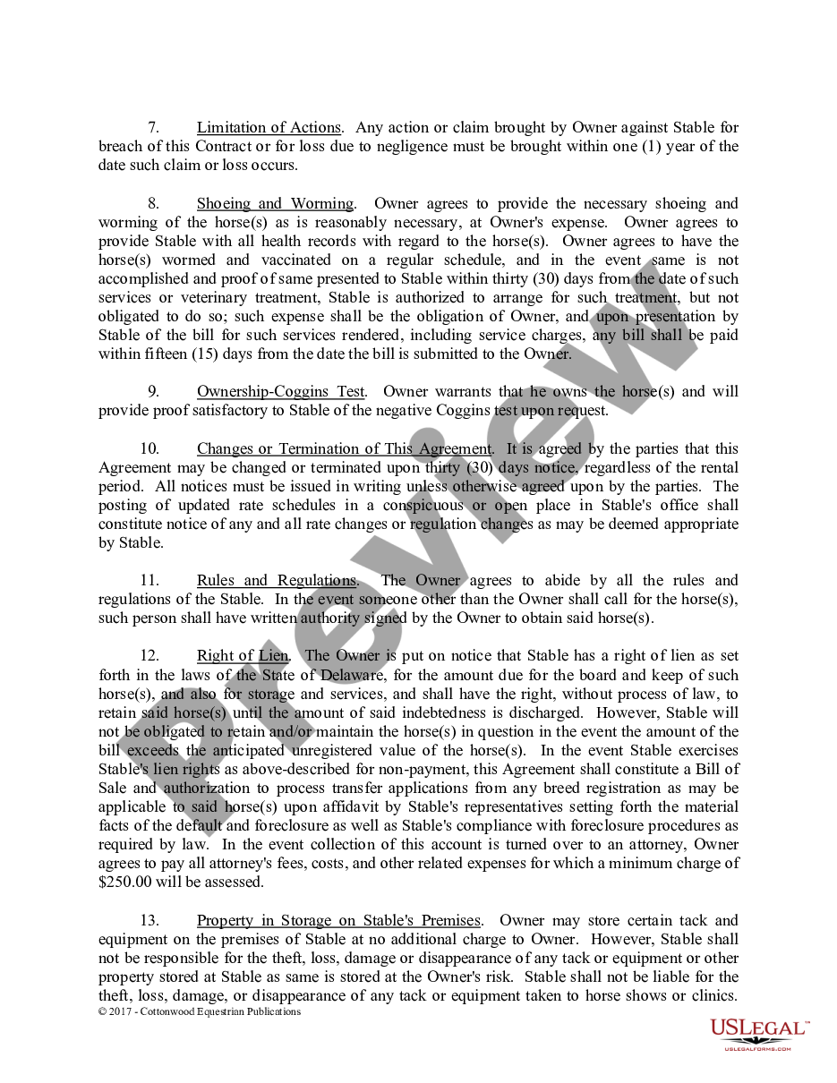 page 2 Boarding Stable Agreement - Horse Equine Forms preview
