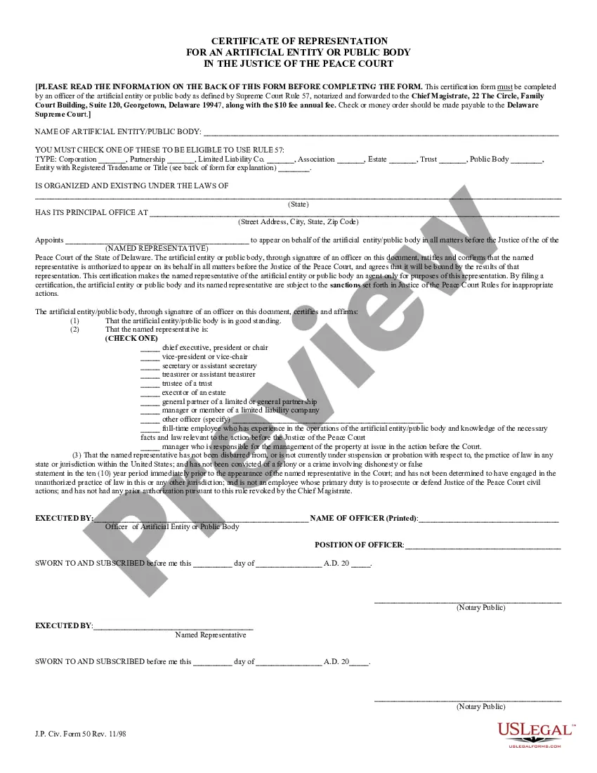 Certificate Of Representation And Parties | US Legal Forms