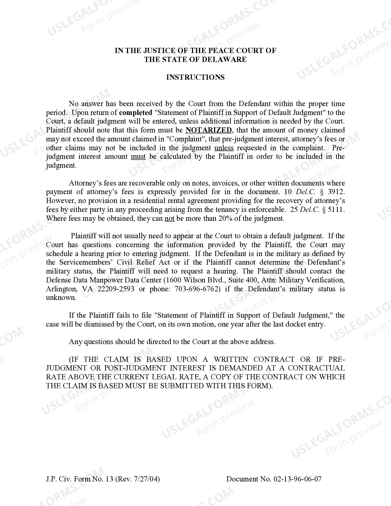 Preview Statement of Plaintiff in Support of Default Judgment