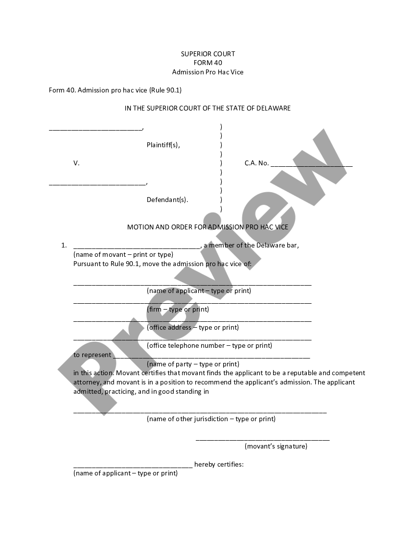 Delaware Pro Hac Vice, Admission - Delaware Pro Hac Vice | US Legal Forms