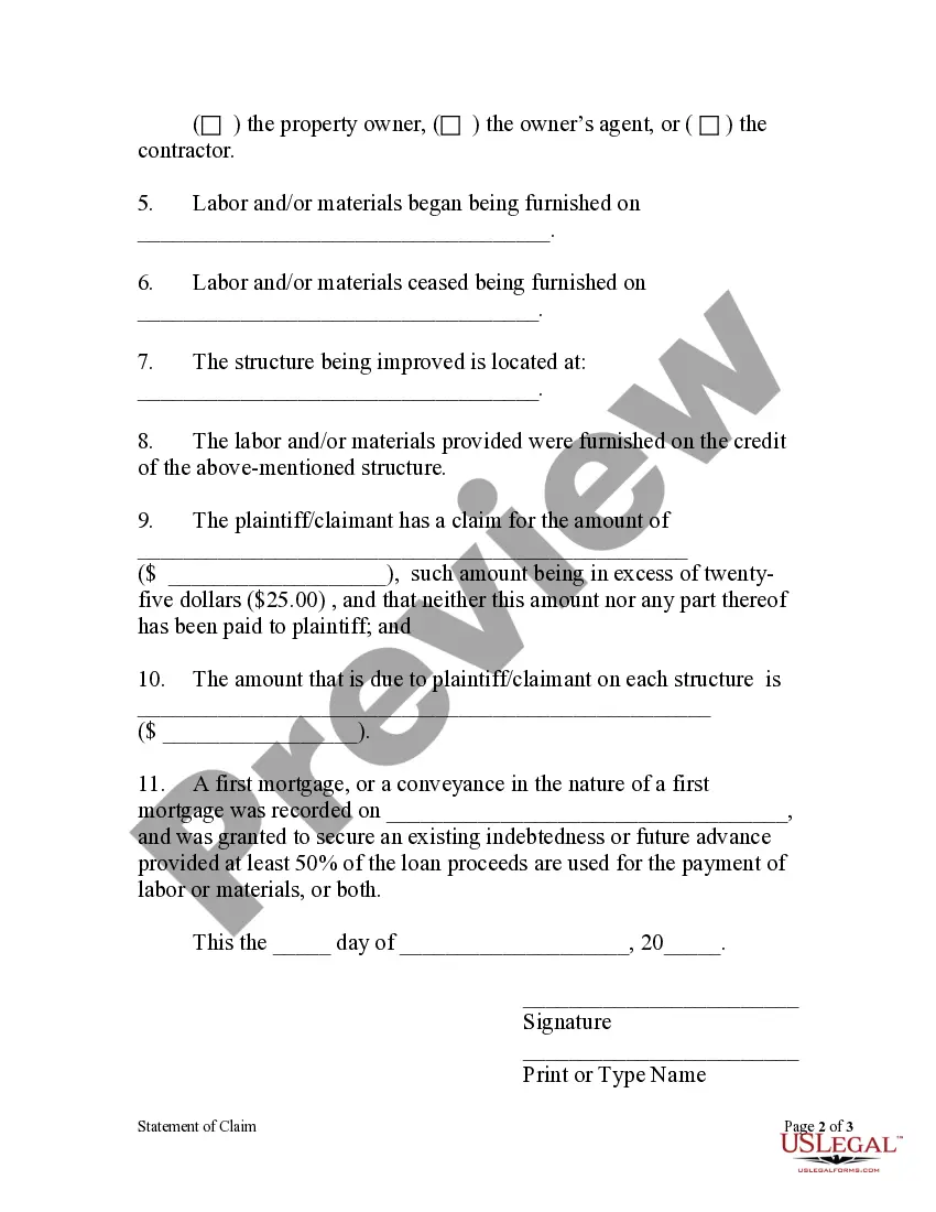 Preview Statement of Claim - Individual