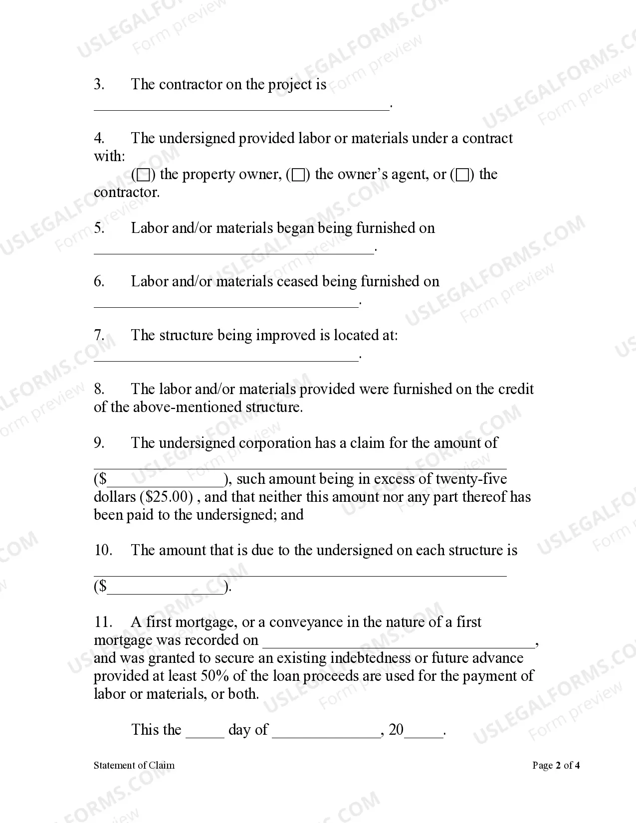 Preview Statement of Claim - Corporation
