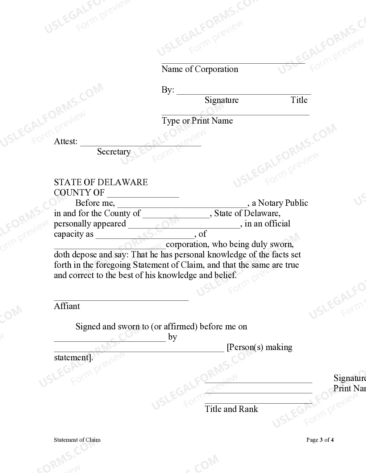 Preview Statement of Claim - Corporation