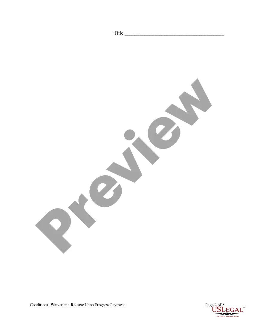 Preview Conditional Waiver and Release Upon Progress Payment