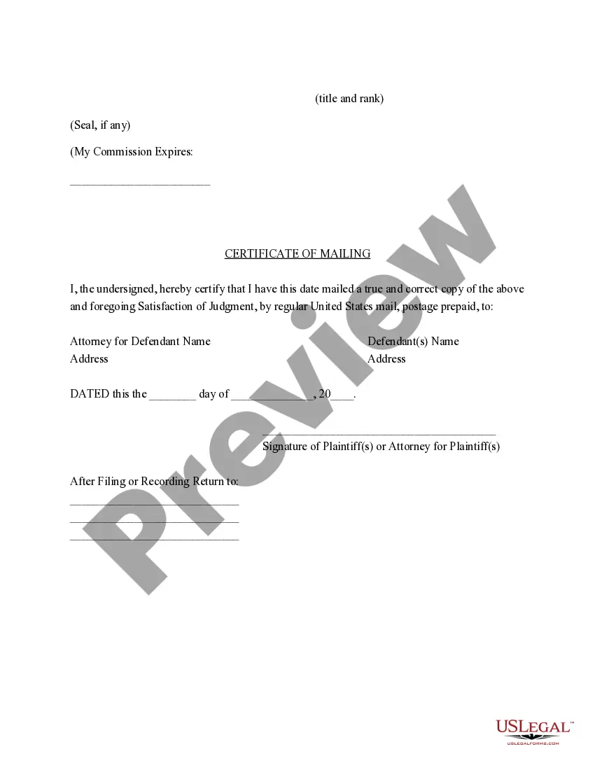 Preview Delaware Satisfaction of Judgment