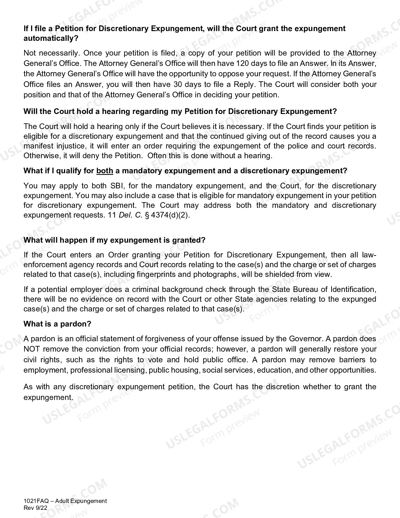 Preview Adult Expungement Packet - Instruction, FAQ, and Forms