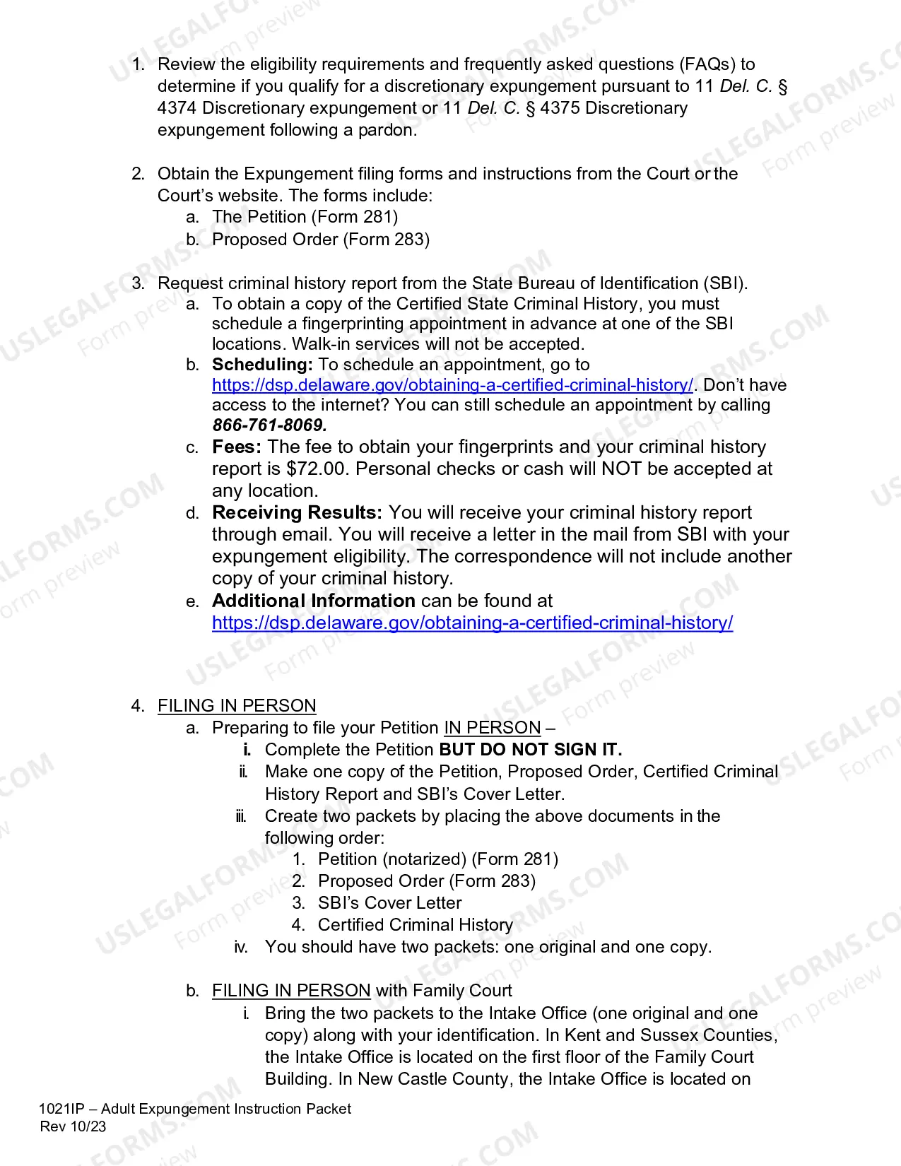 Preview Adult Expungement Packet - Instruction, FAQ, and Forms