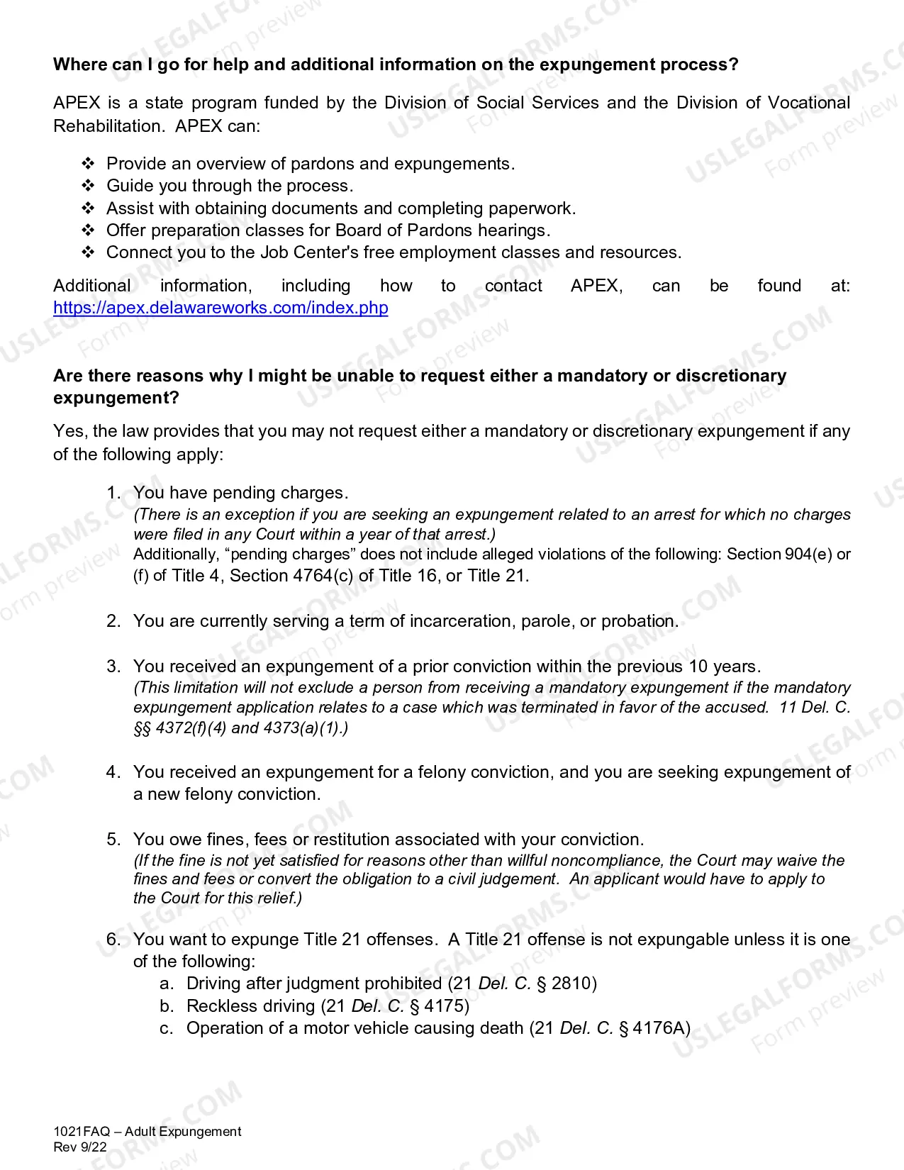 Preview Adult Expungement Packet - Instruction, FAQ, and Forms