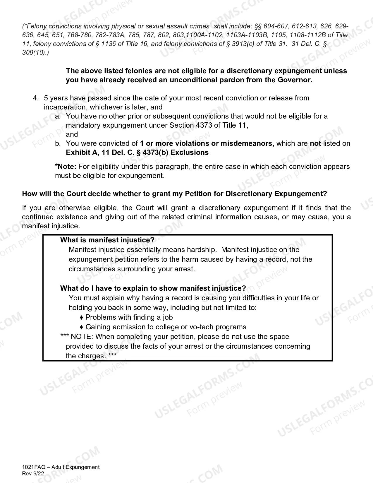Preview Adult Expungement Packet - Instruction, FAQ, and Forms