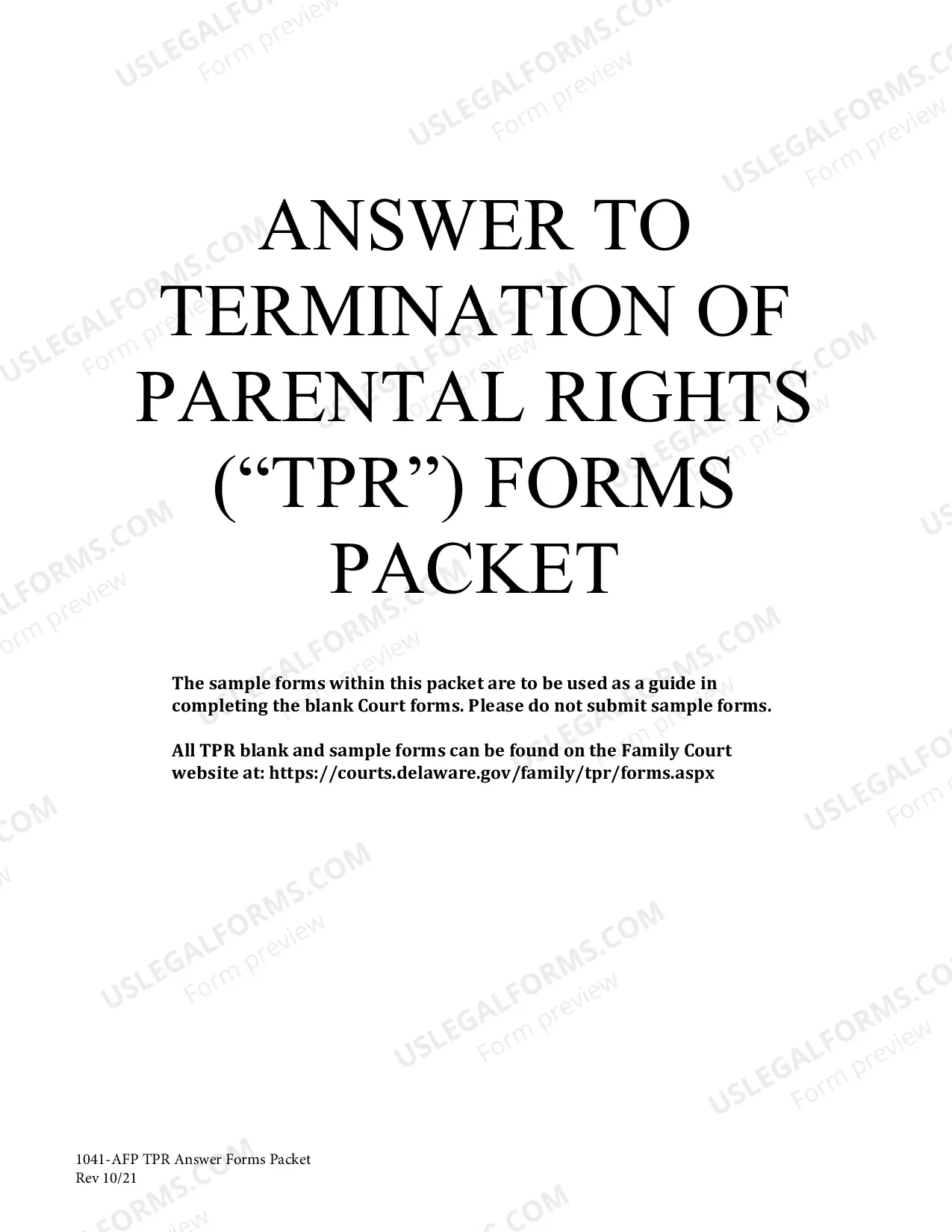 Preview Answer to Termination of Parental Rights Packet