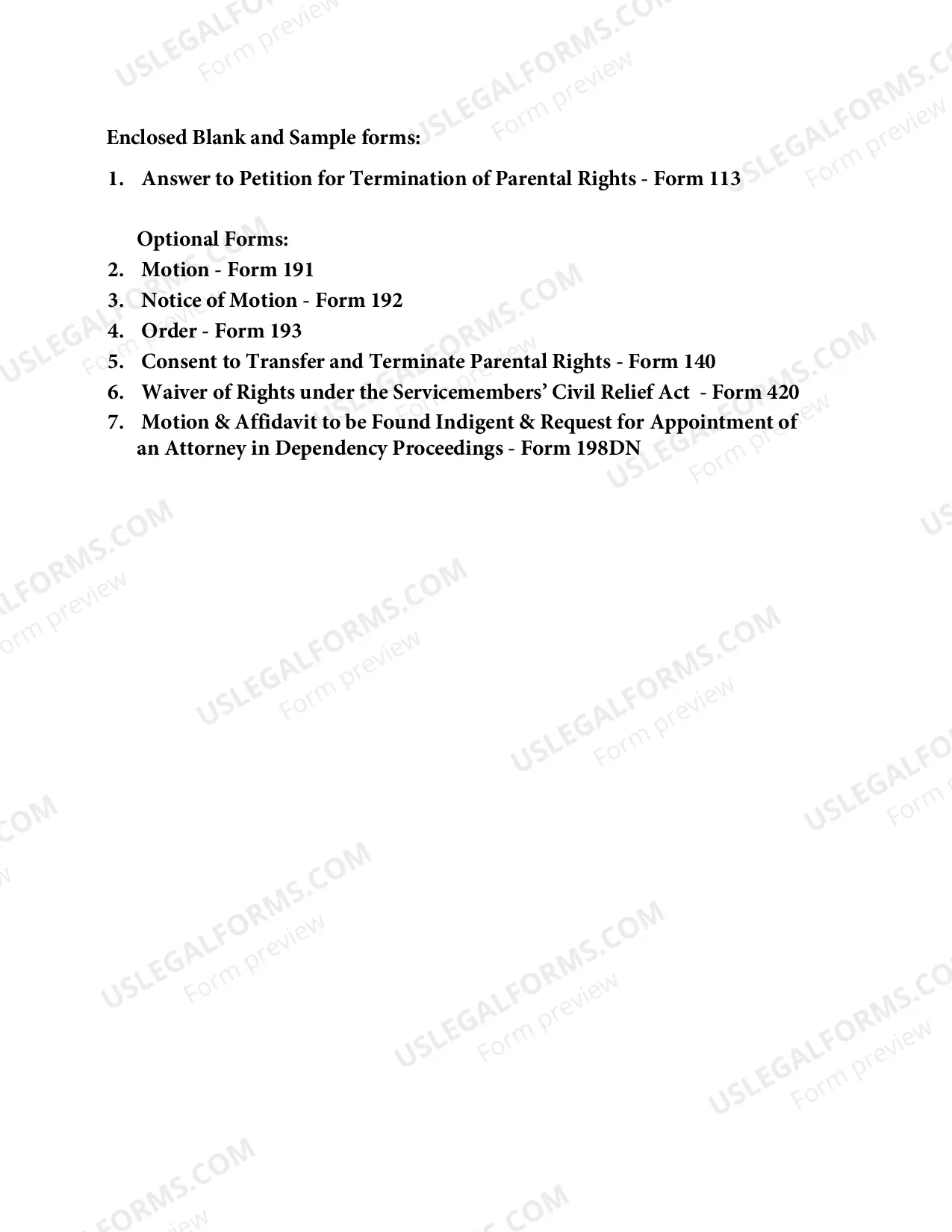 Preview Answer to Termination of Parental Rights Packet