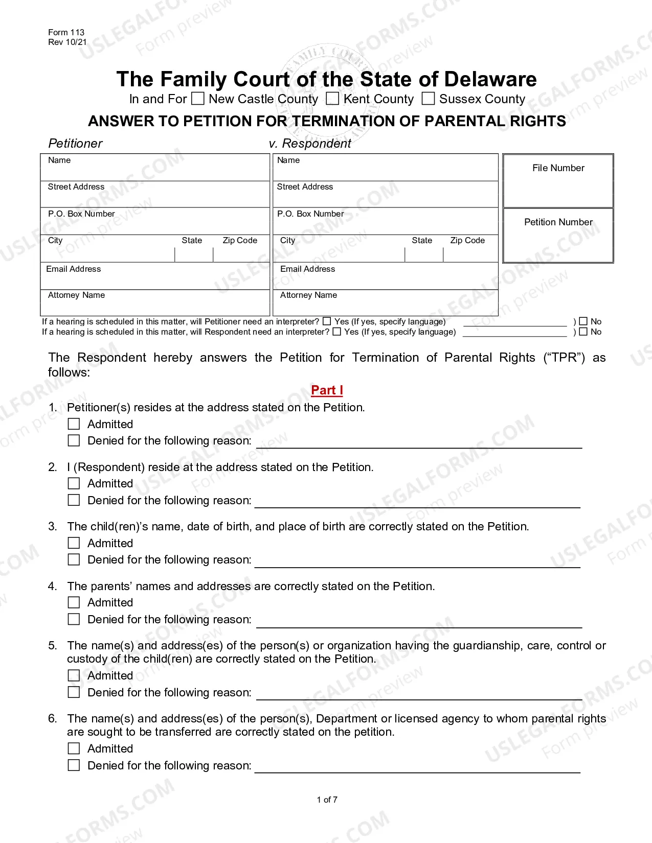 Preview Answer to Termination of Parental Rights Packet