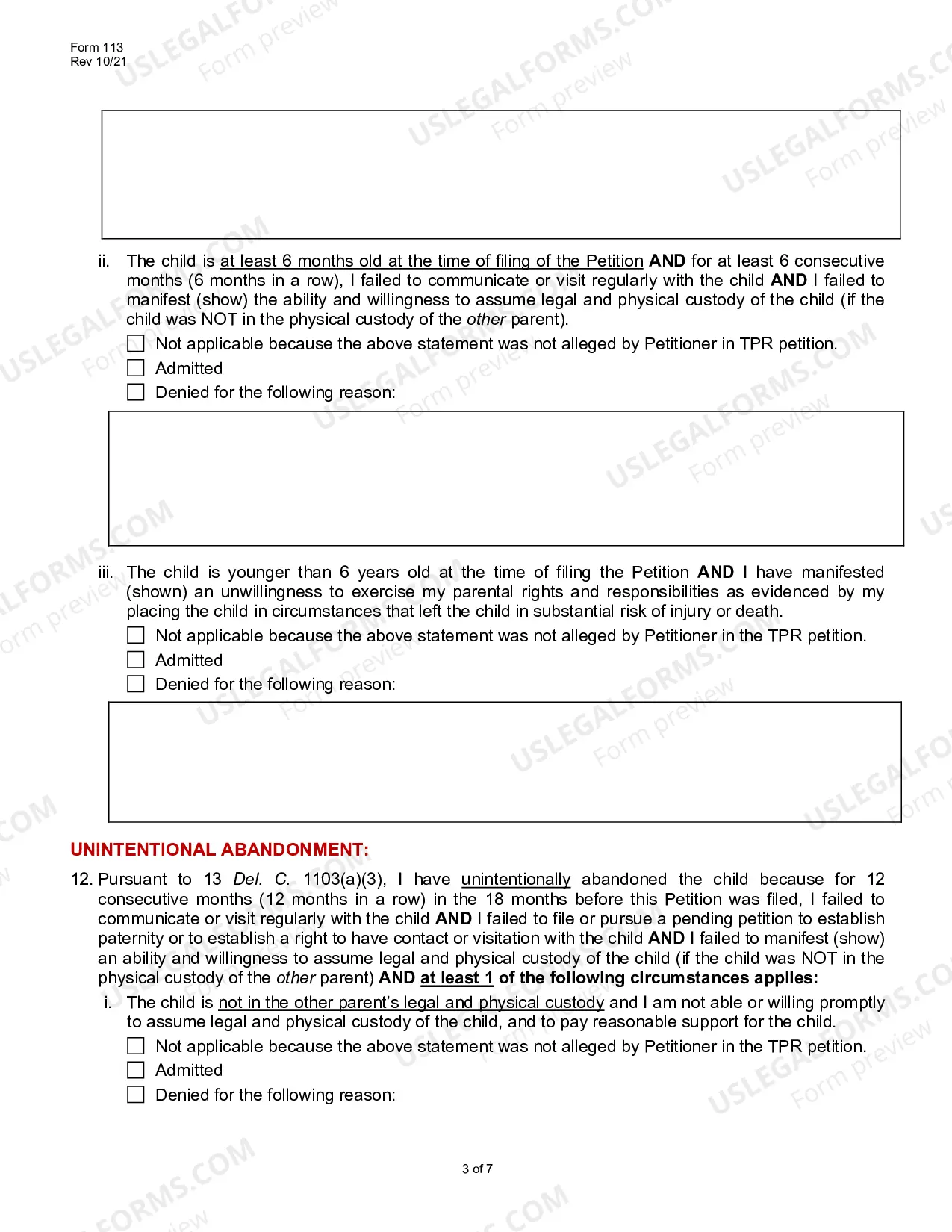 Preview Answer to Termination of Parental Rights Packet