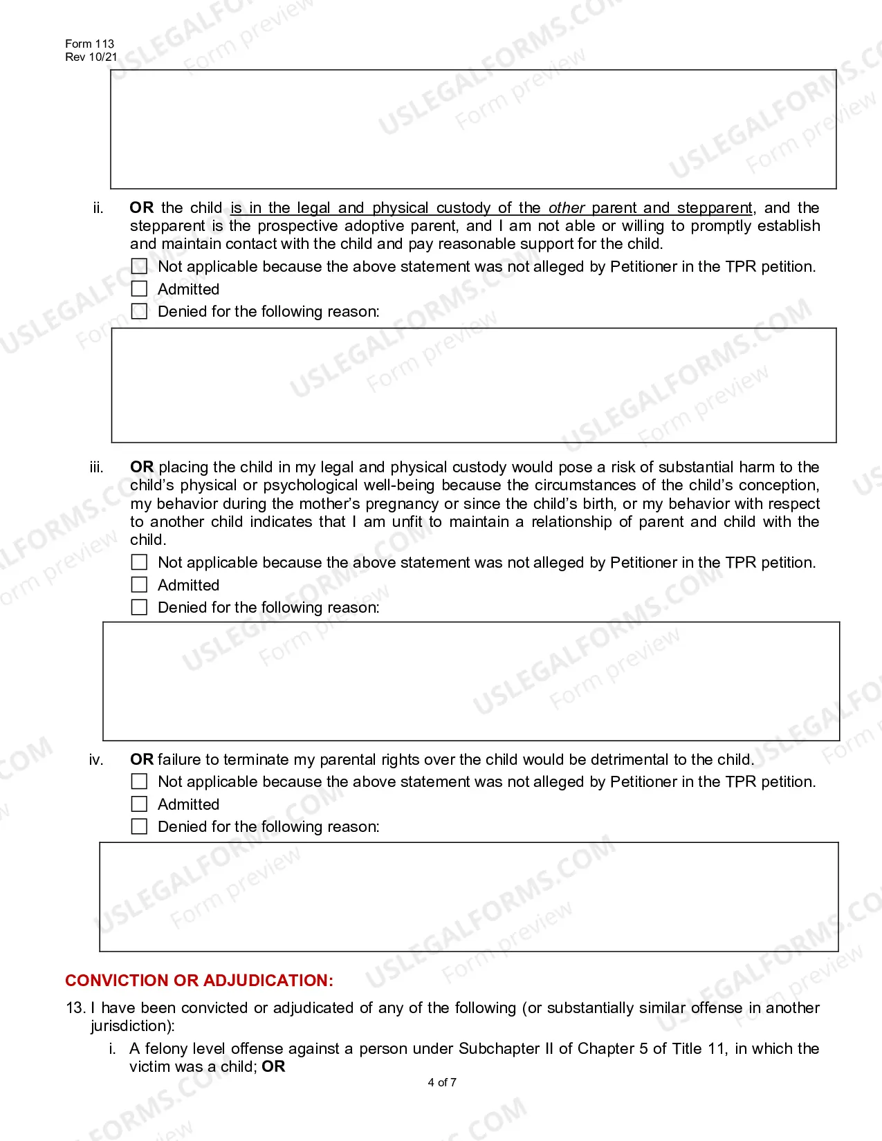 Preview Answer to Termination of Parental Rights Packet