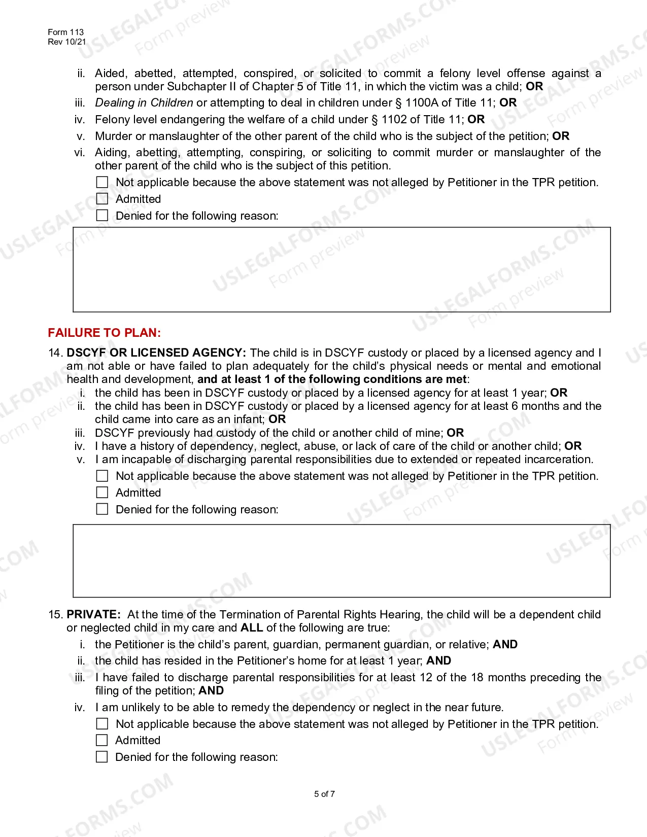 Preview Answer to Termination of Parental Rights Packet