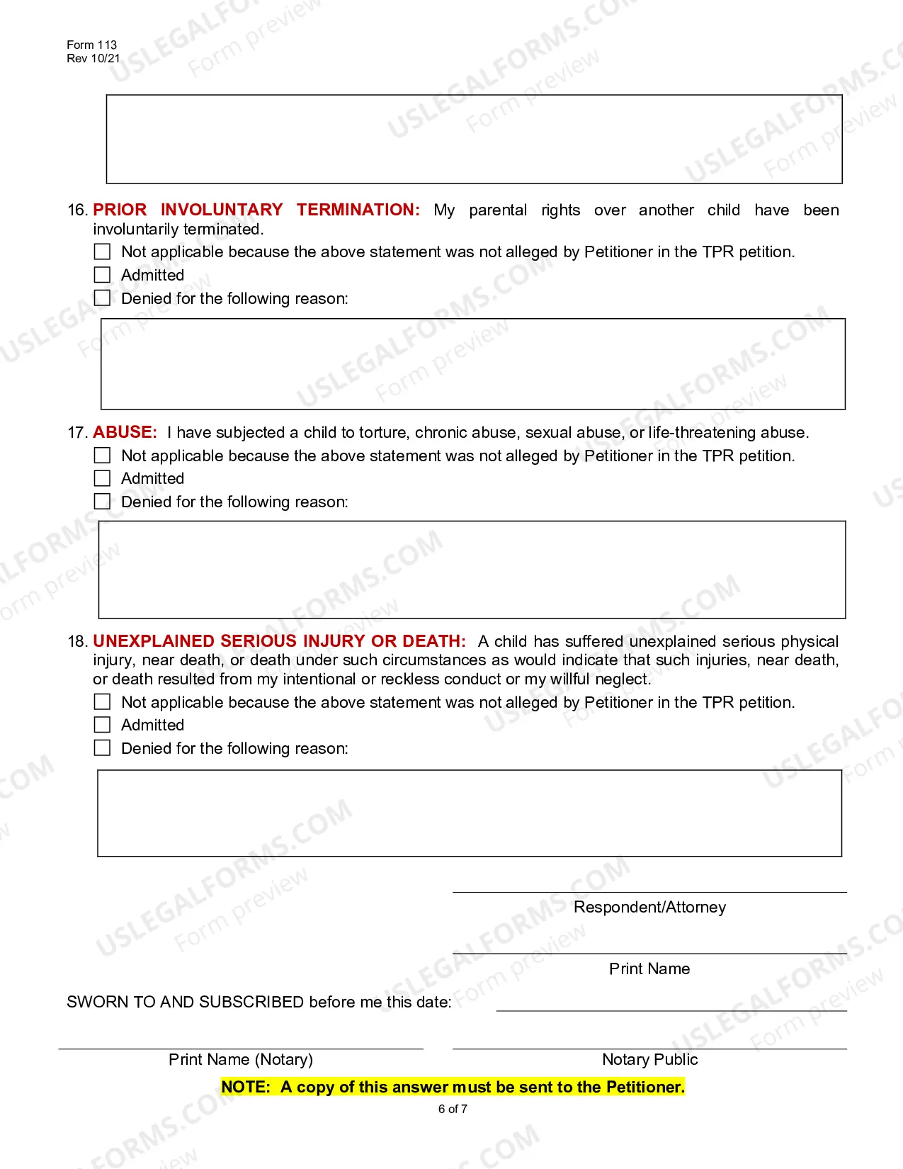 Preview Answer to Termination of Parental Rights Packet