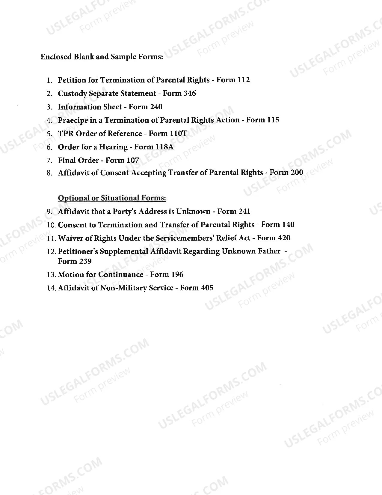 Preview Termination of Parental Rights Packet