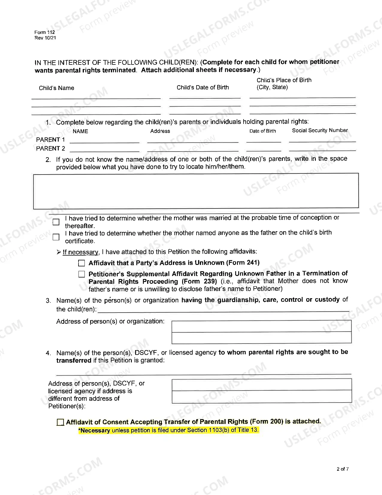 Preview Termination of Parental Rights Packet