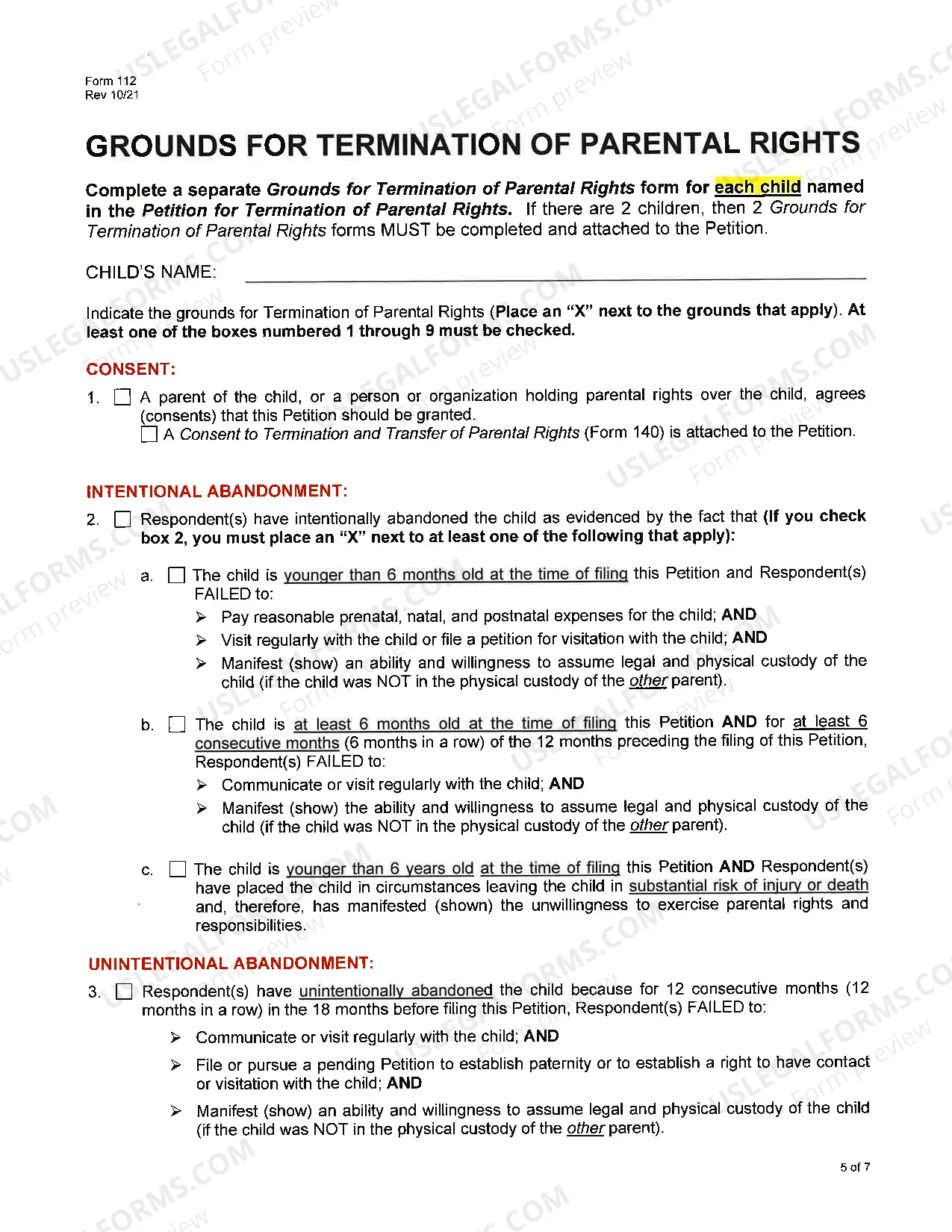 Preview Termination of Parental Rights Packet