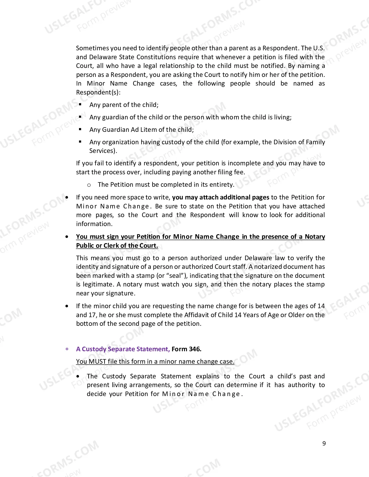 Preview Minor Name Change Instructions