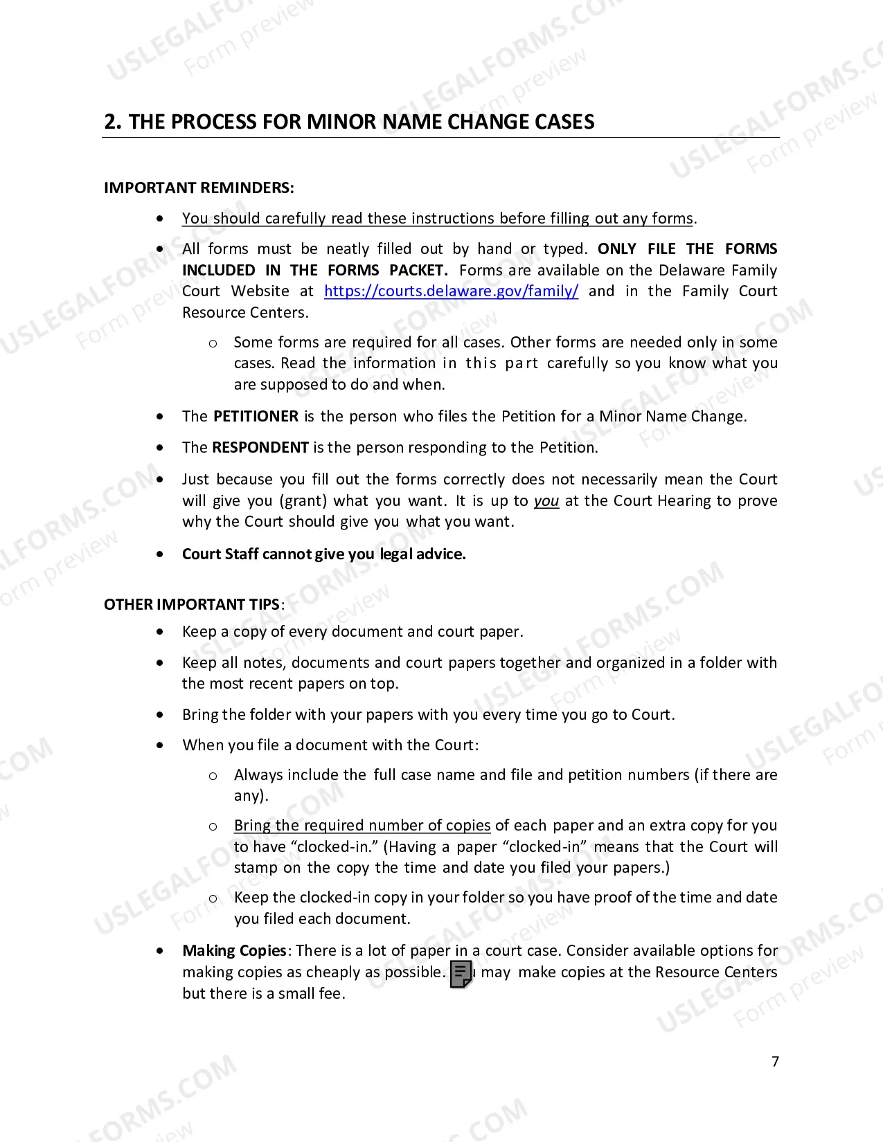 Preview Minor Name Change Instructions