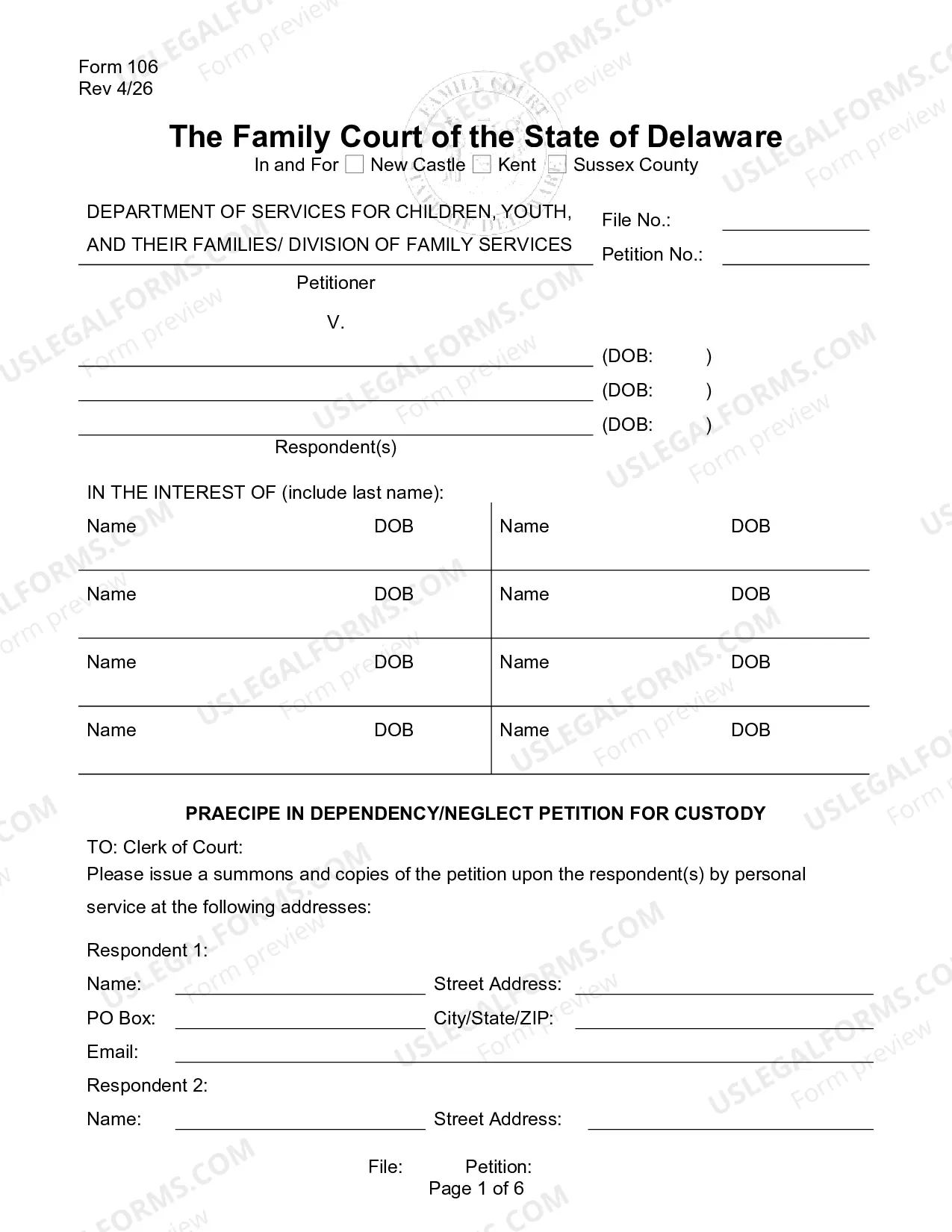 Preview Dependency or Neglect Petition for Custody
